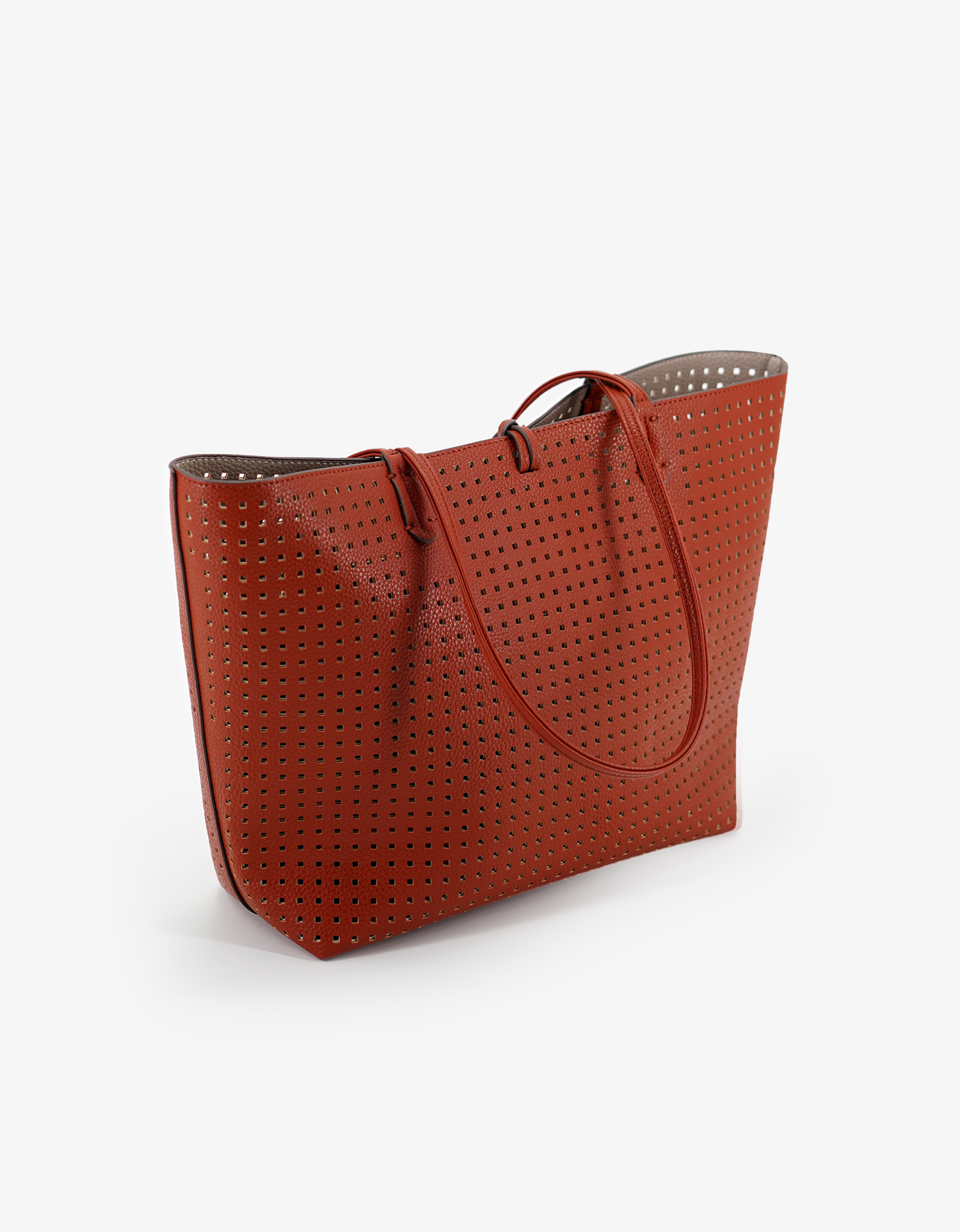 DEPARTURE TOTE PERFORATED SQUARE BURNT TERRACOTTA/PUTTY – REMI/REID