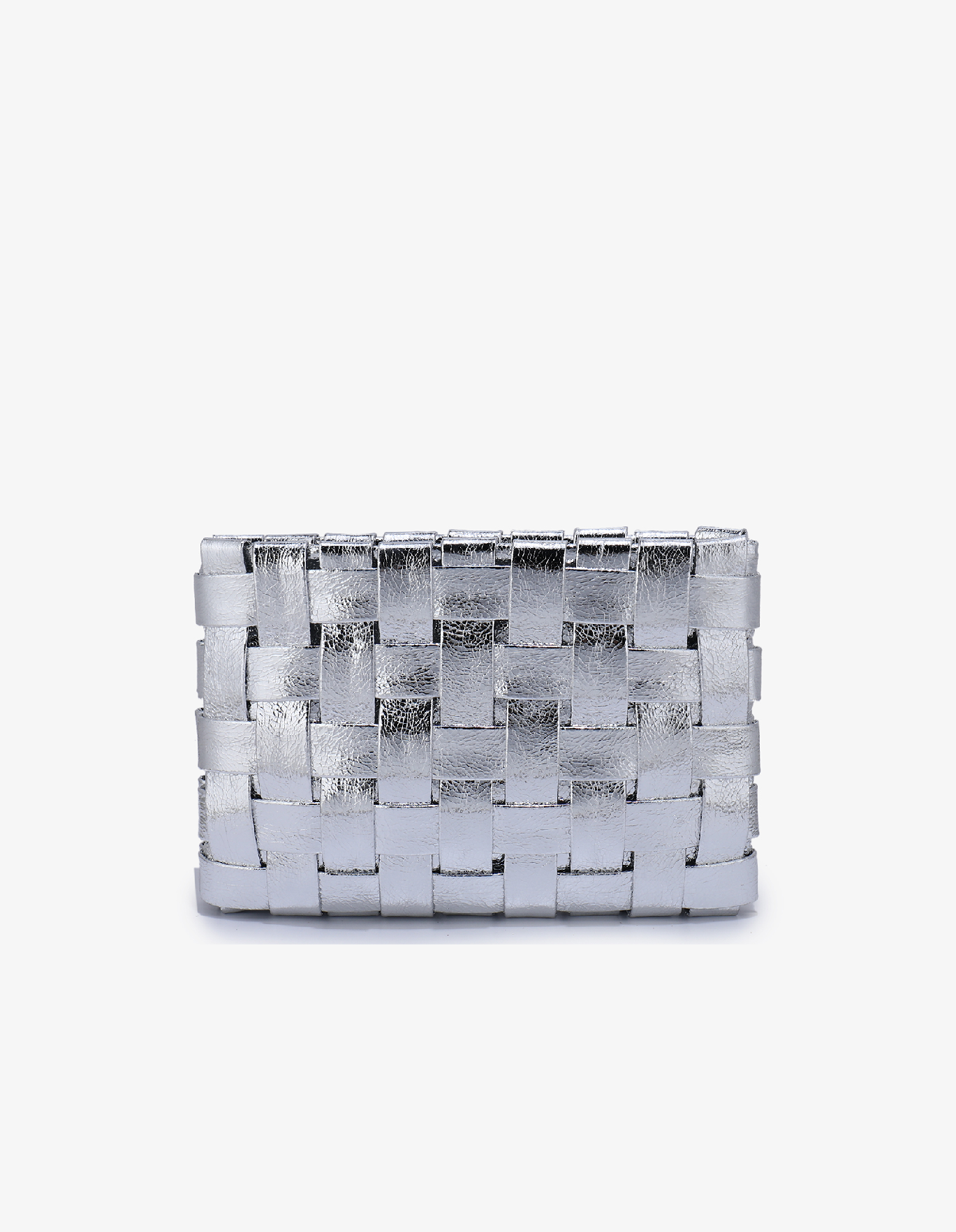 LINDY CLUTCH WOVEN LARGE HI SHINE METALLIC SILVER REMI REID