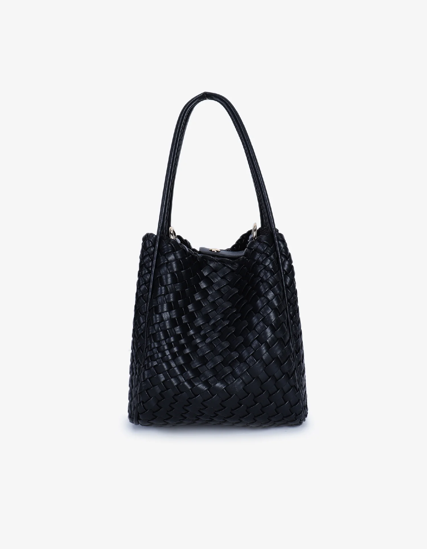 Black woven top tote bag
