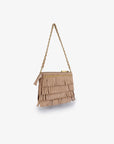 VASSEL FRINGE CLUTCH FAUX SUEDE TAN - REMI/REID