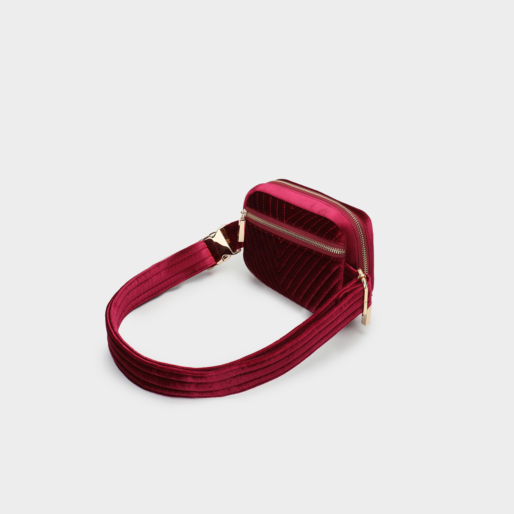 AERIN VELVET QUILTED BELT BAG BERRY