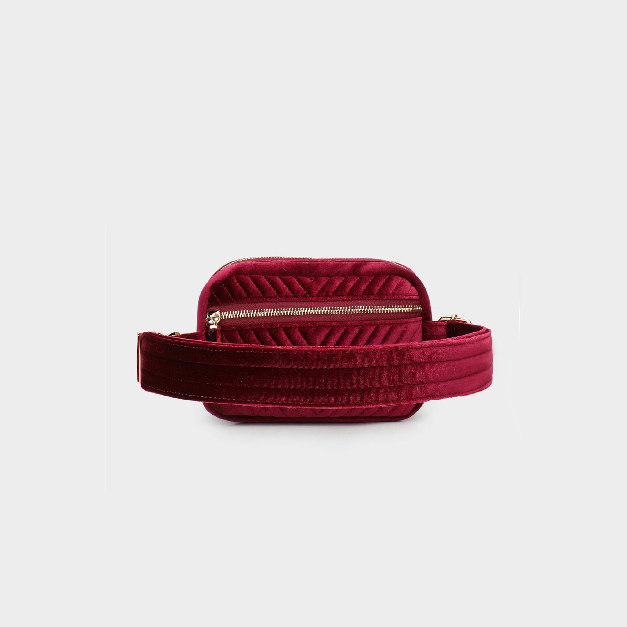 AERIN VELVET QUILTED BELT BAG BERRY