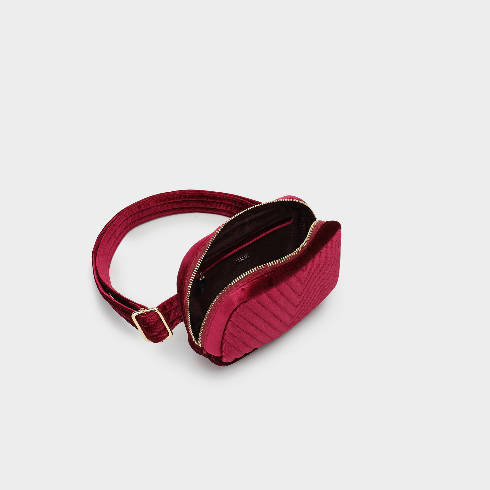 AERIN VELVET QUILTED BELT BAG BERRY