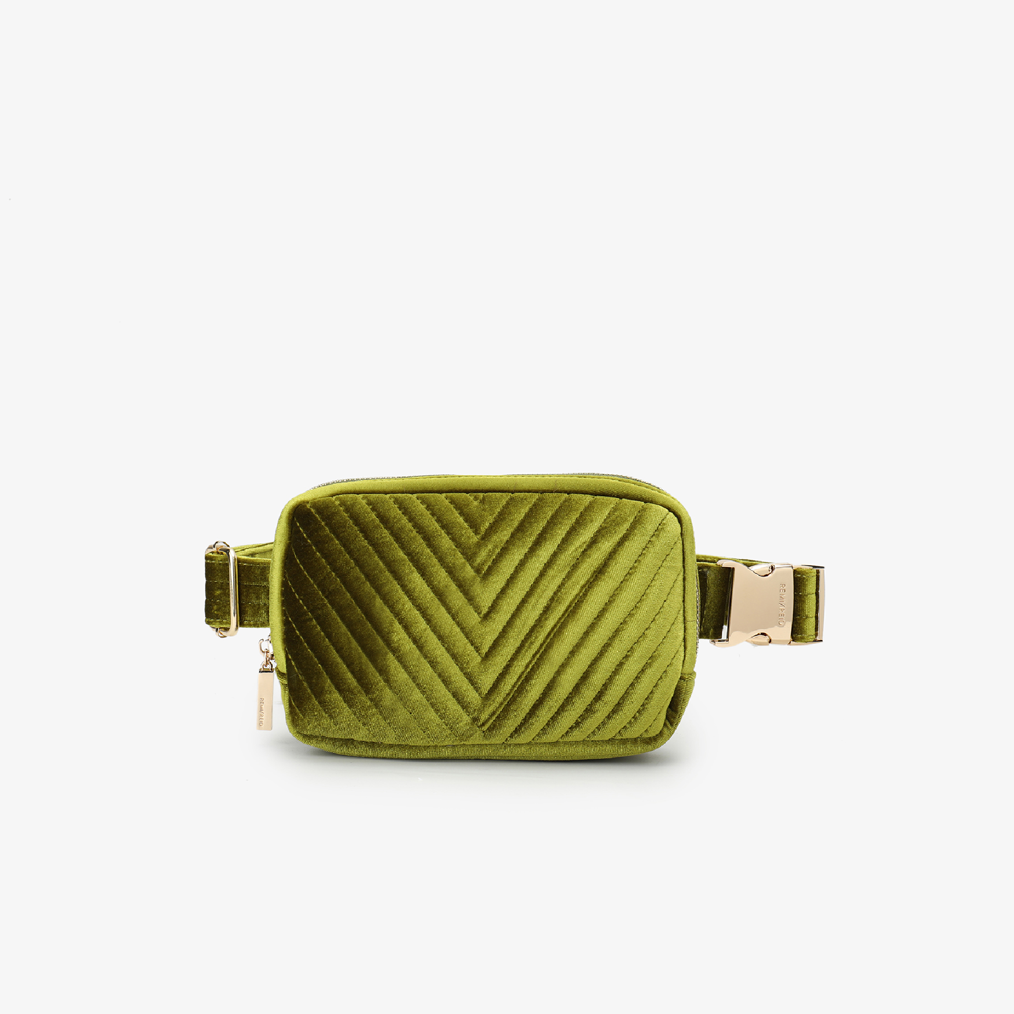 AERIN VELVET QUILTED BELT BAG DARK CHARTREUSE