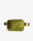 AERIN VELVET QUILTED BELT BAG DARK CHARTREUSE