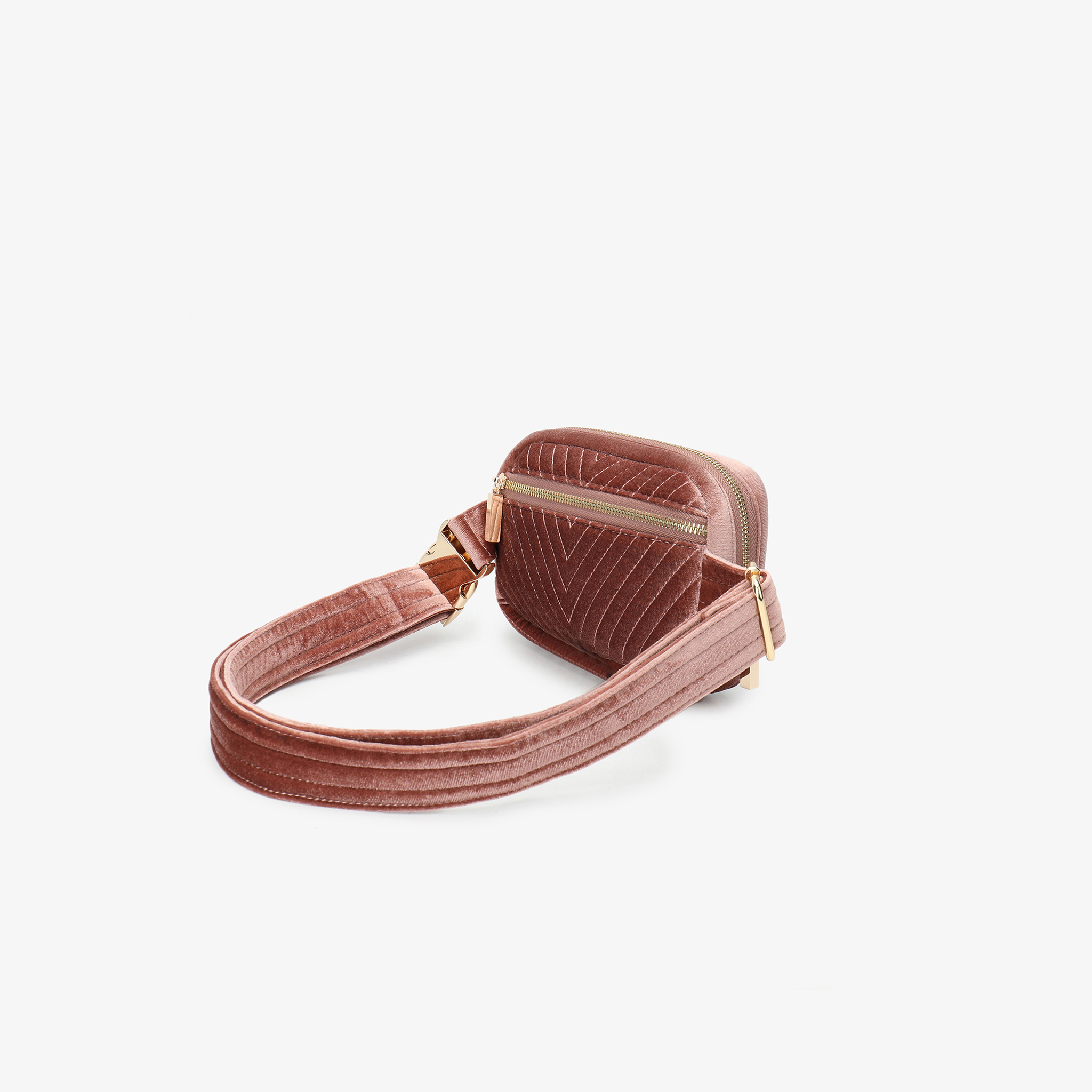 AERIN VELVET QUILTED BELT BAG DARK ROSE