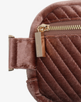 AERIN VELVET QUILTED BELT BAG DARK ROSE