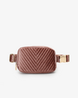 AERIN VELVET QUILTED BELT BAG DARK ROSE