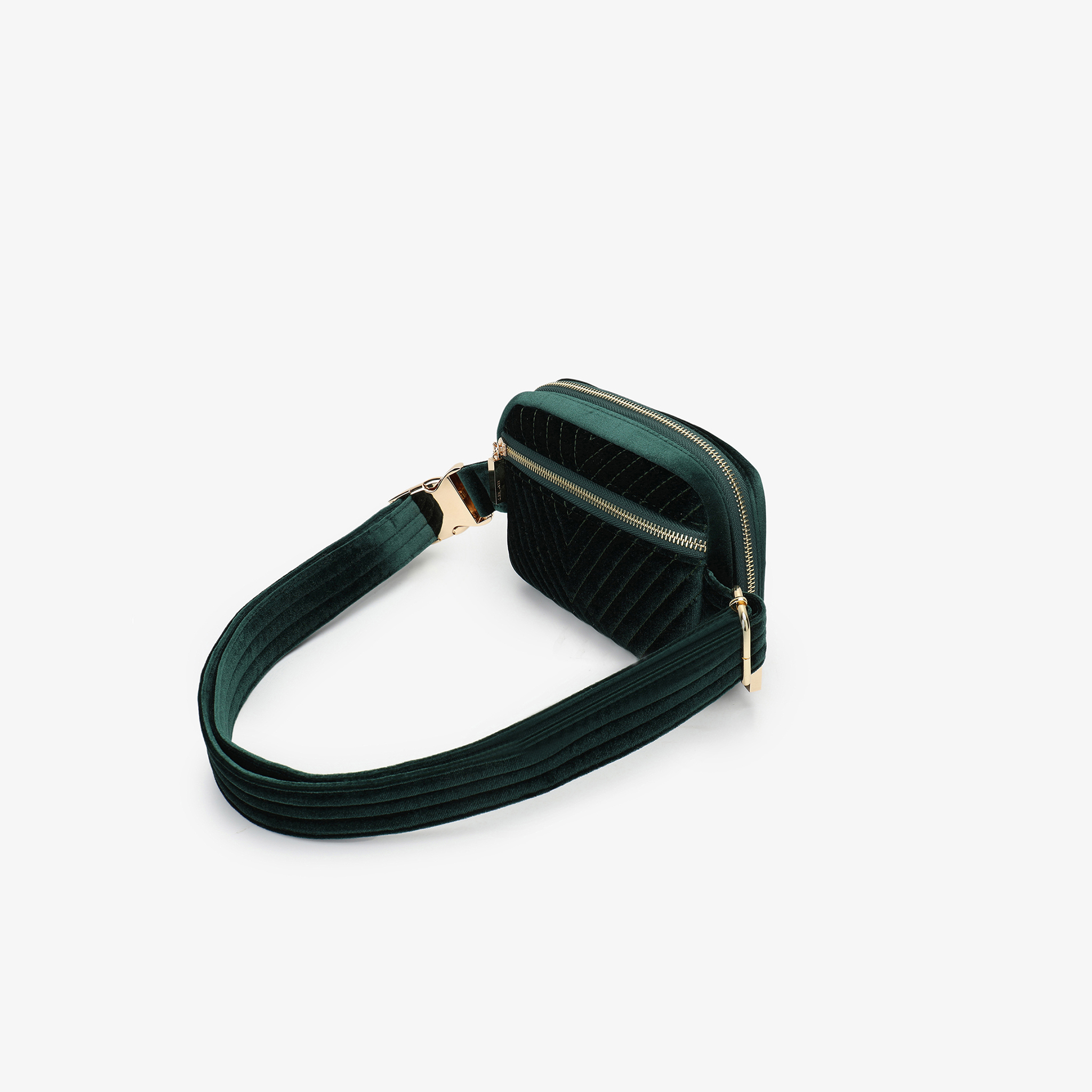 AERIN VELVET QUILTED BELT BAG EMERALD