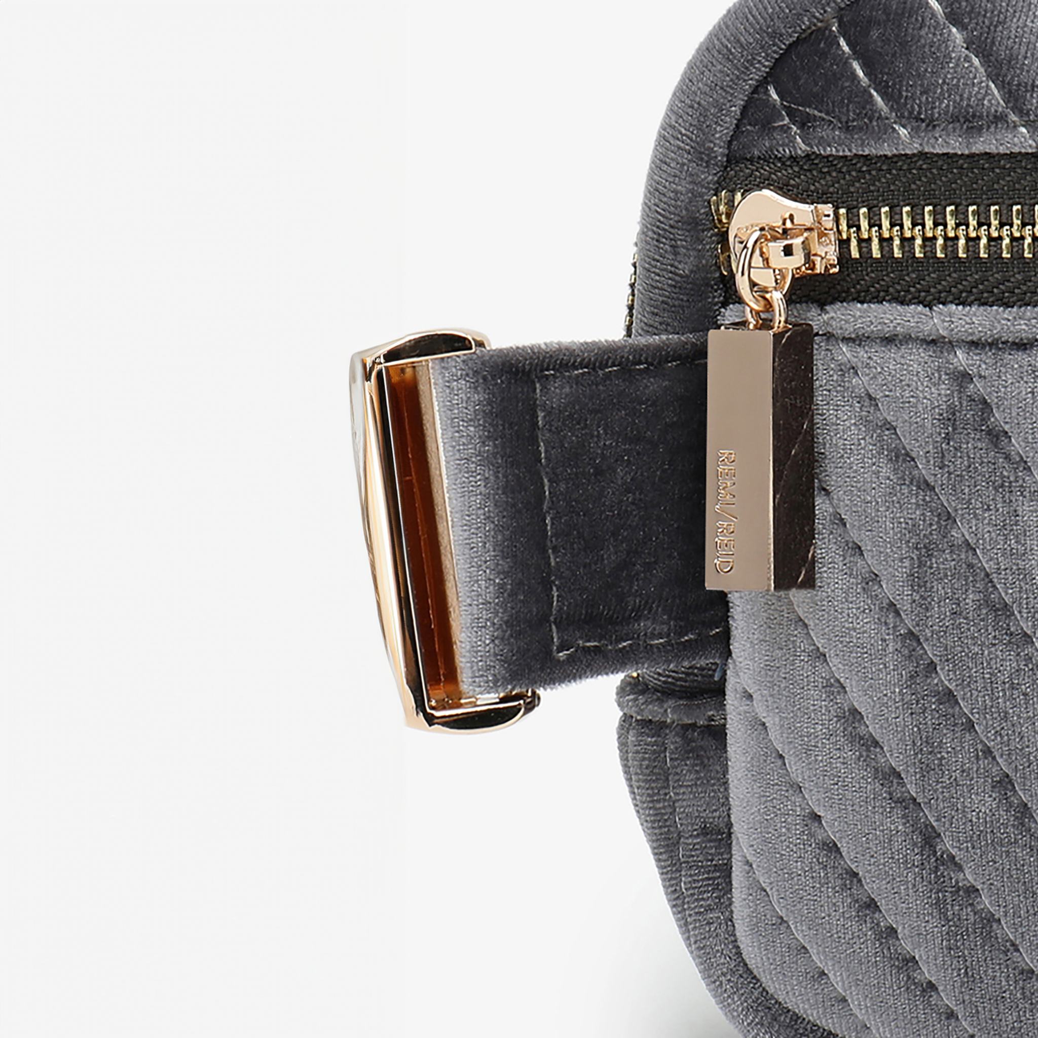 AERIN VELVET QUILTED BELT BAG GREY