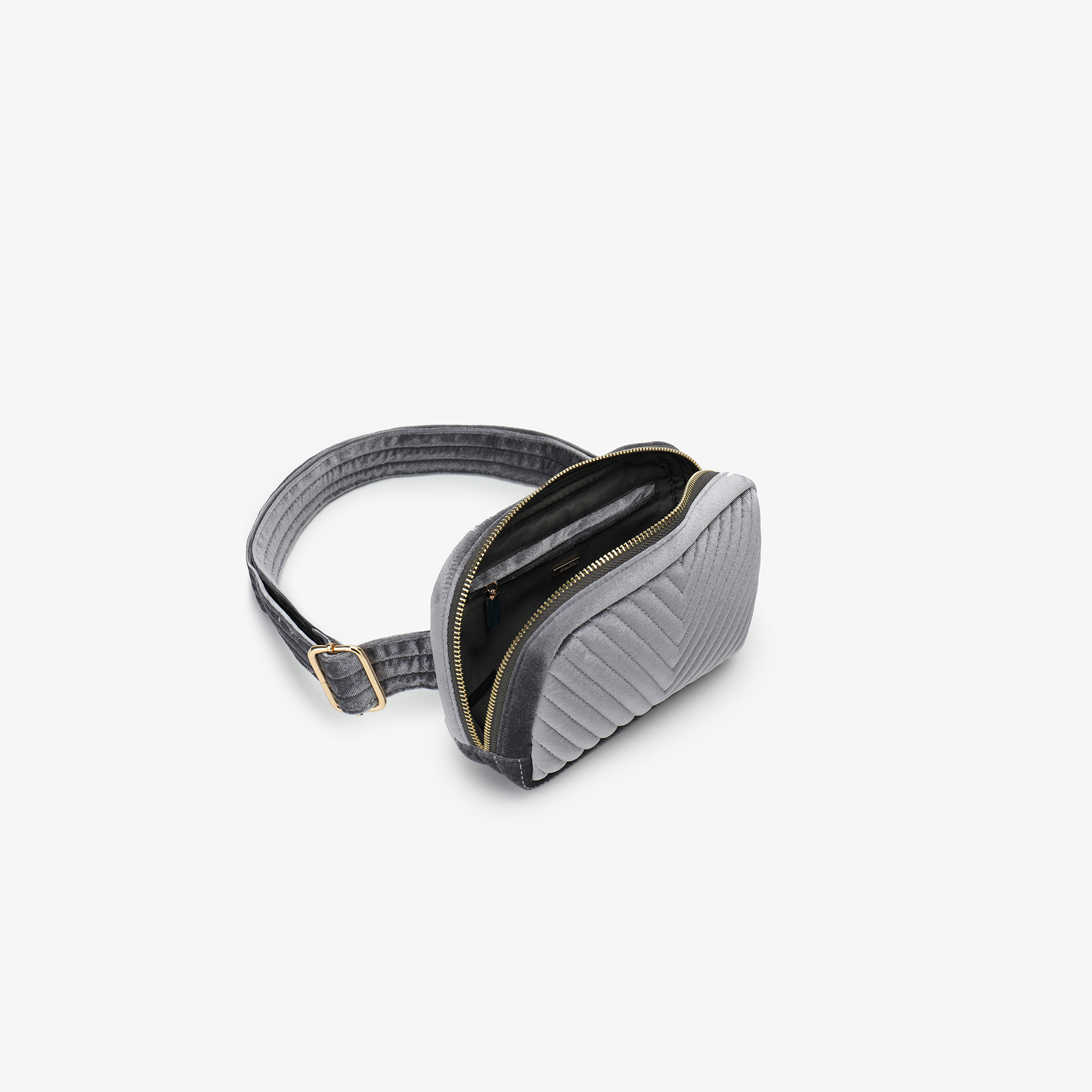 AERIN VELVET QUILTED BELT BAG GREY