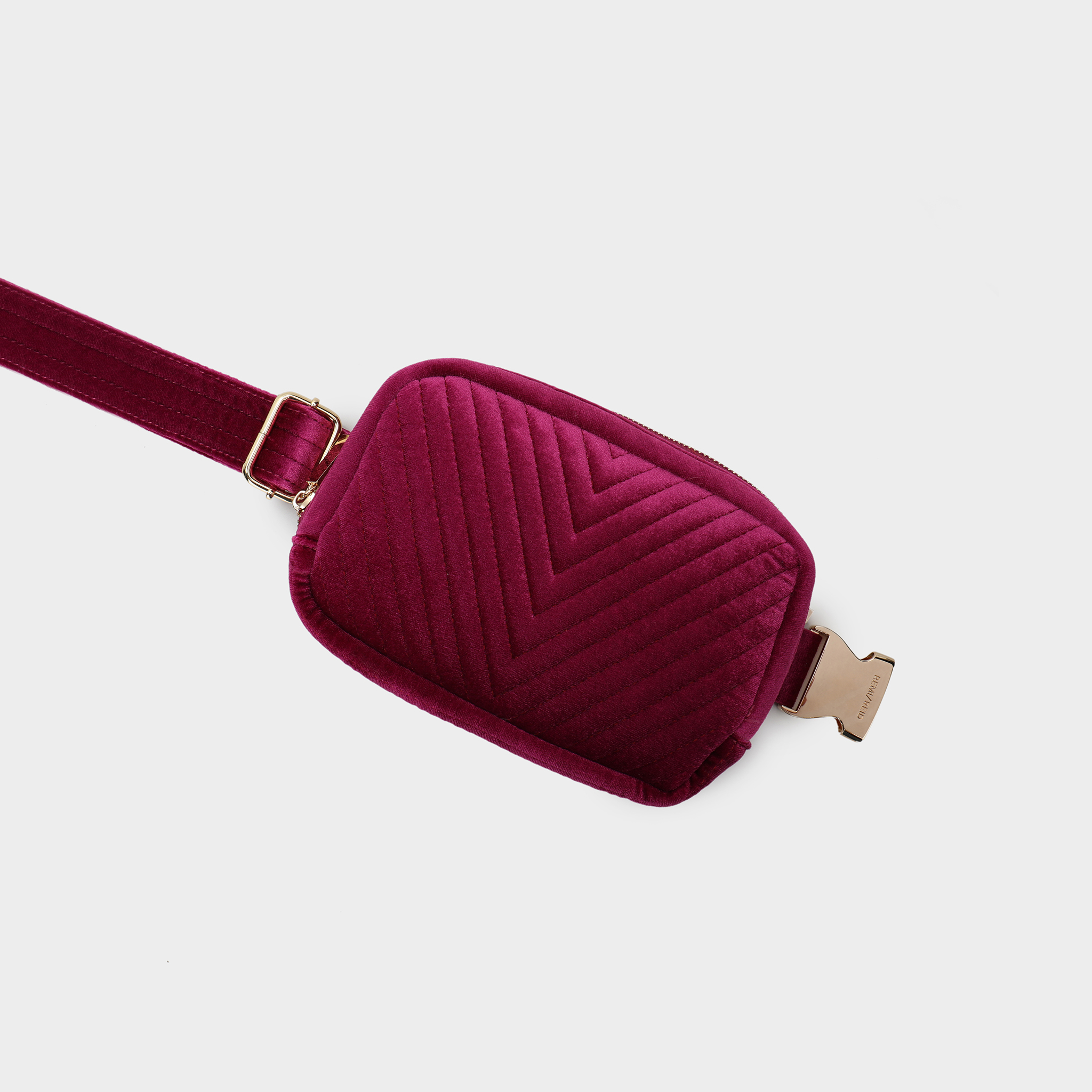 AERIN VELVET QUILTED BELT BAG MAGENTA