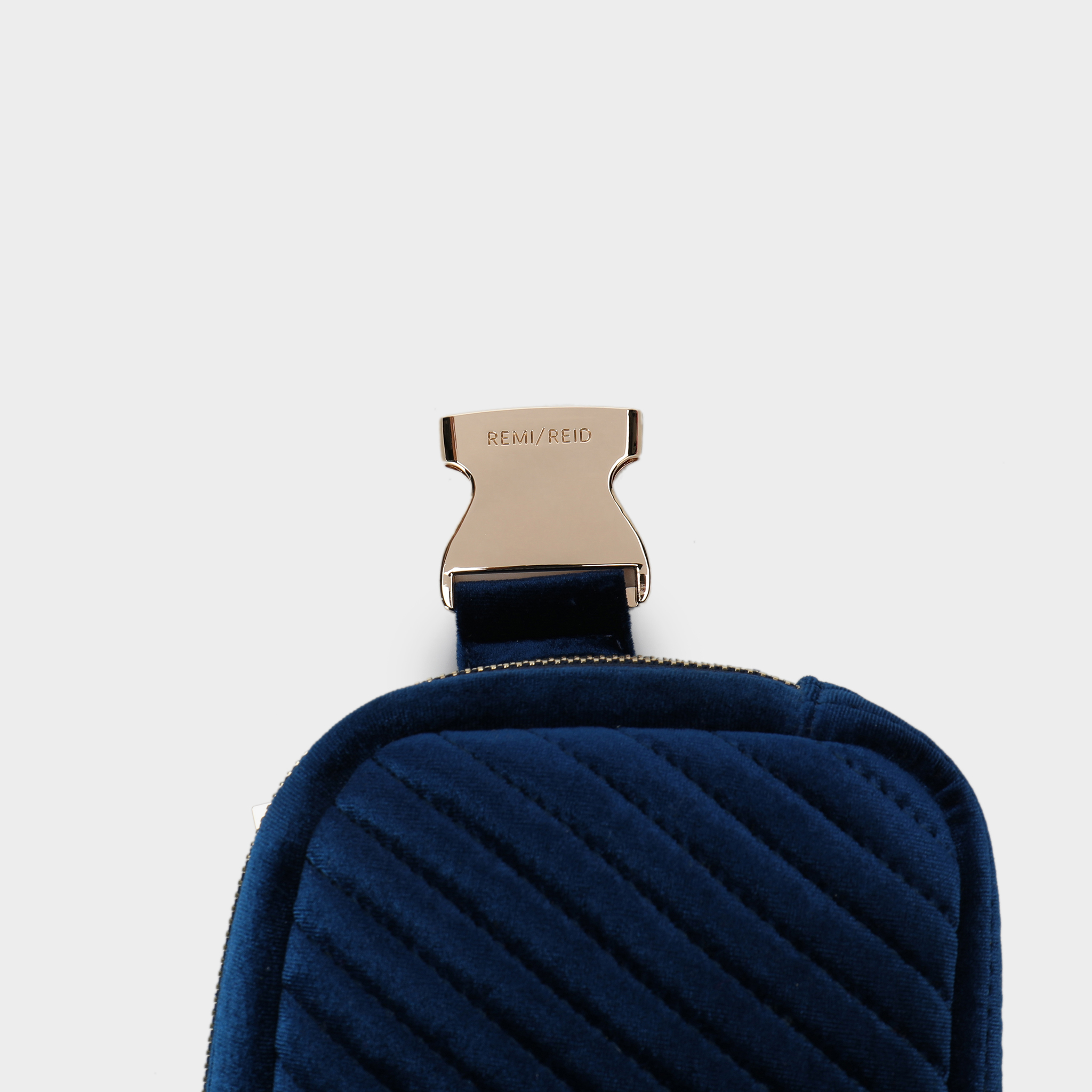 AERIN VELVET QUILTED BELT BAG NAVY