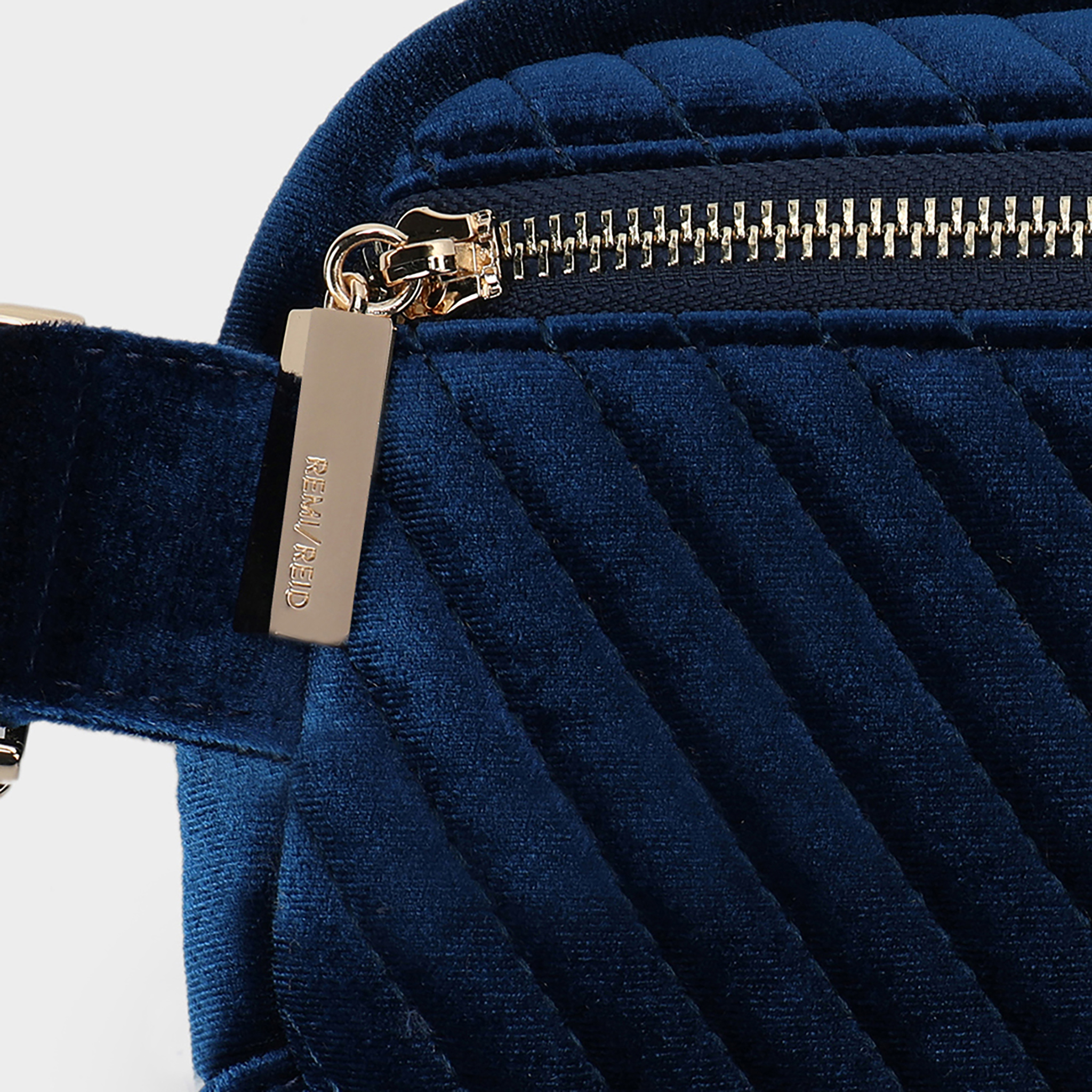 AERIN VELVET QUILTED BELT BAG NAVY