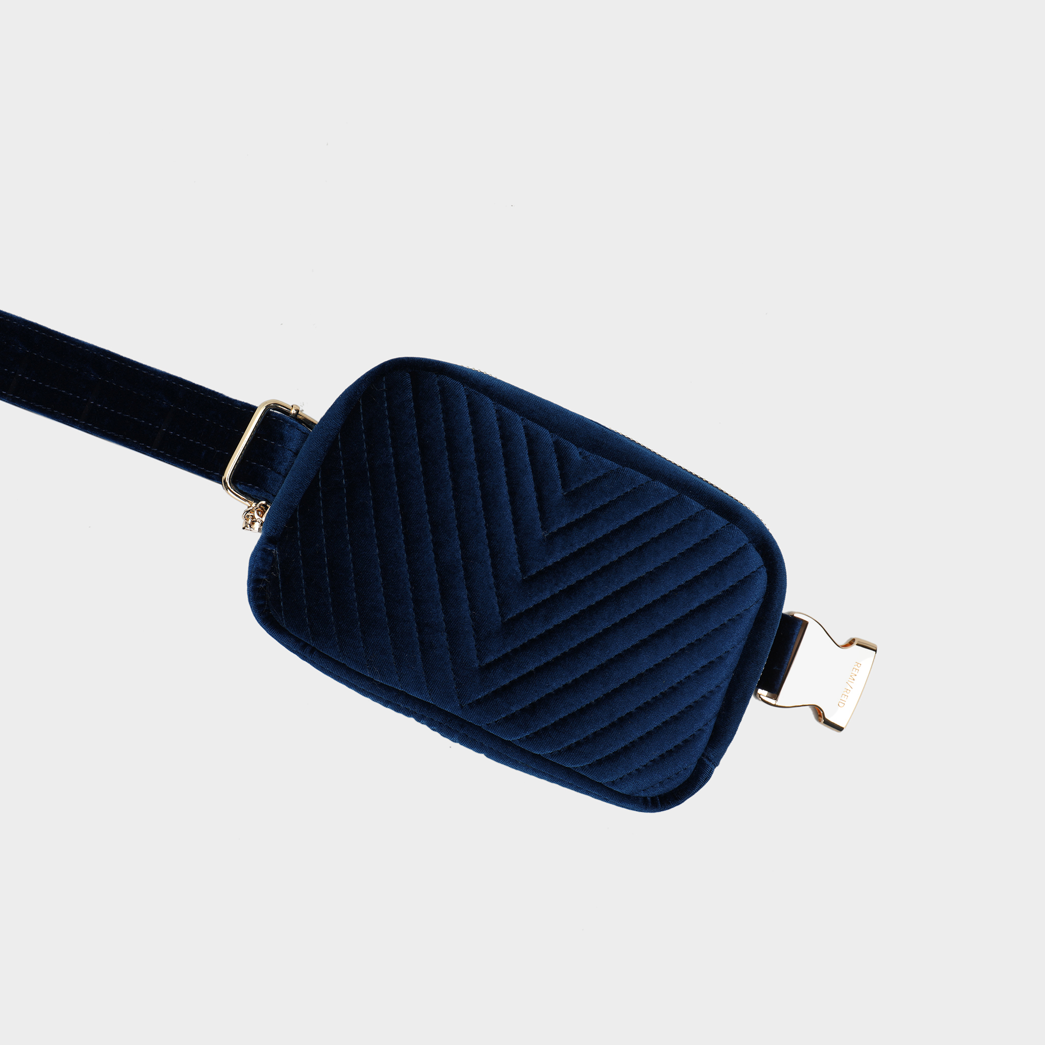 AERIN VELVET QUILTED BELT BAG NAVY