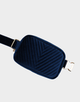 AERIN VELVET QUILTED BELT BAG NAVY