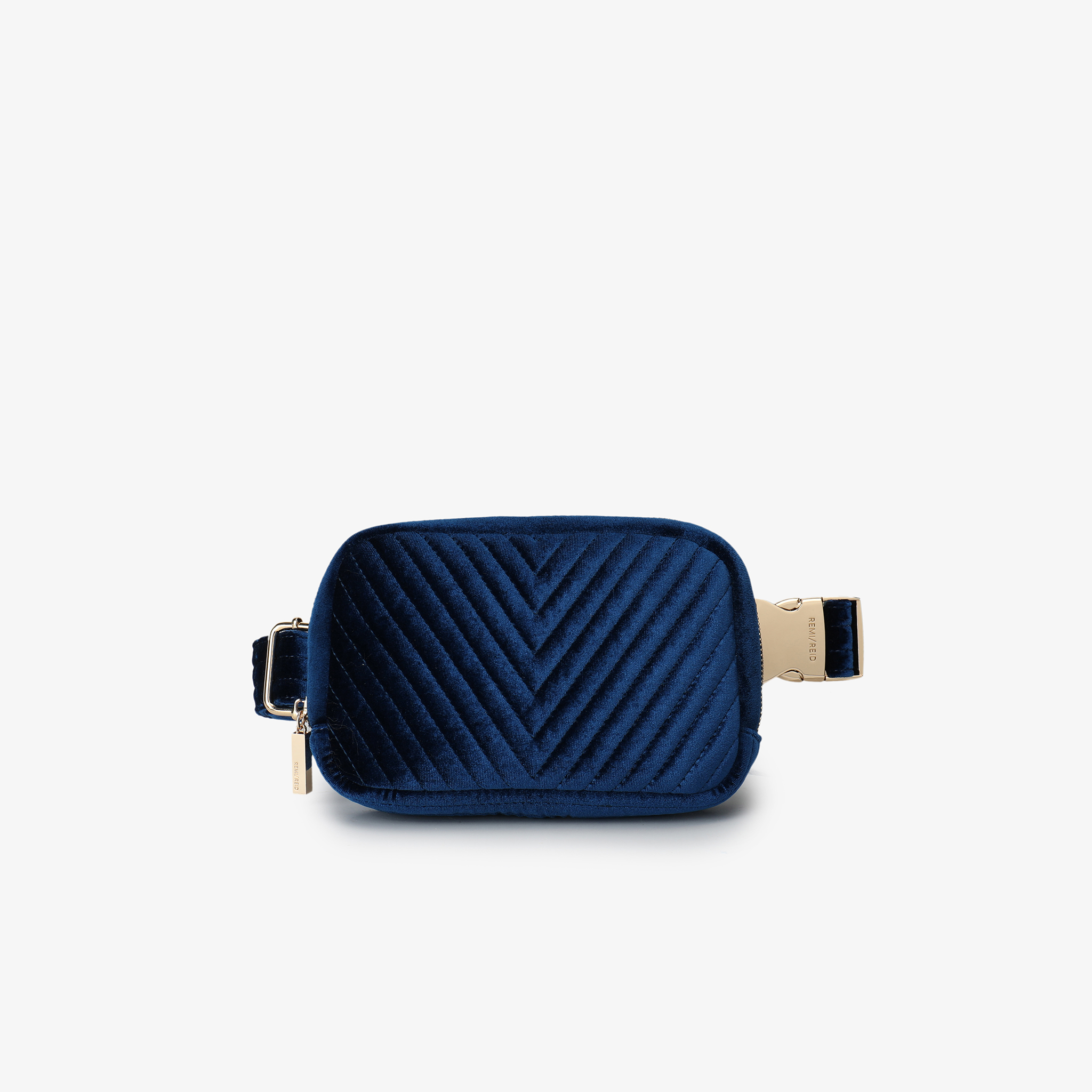 AERIN VELVET QUILTED BELT BAG NAVY