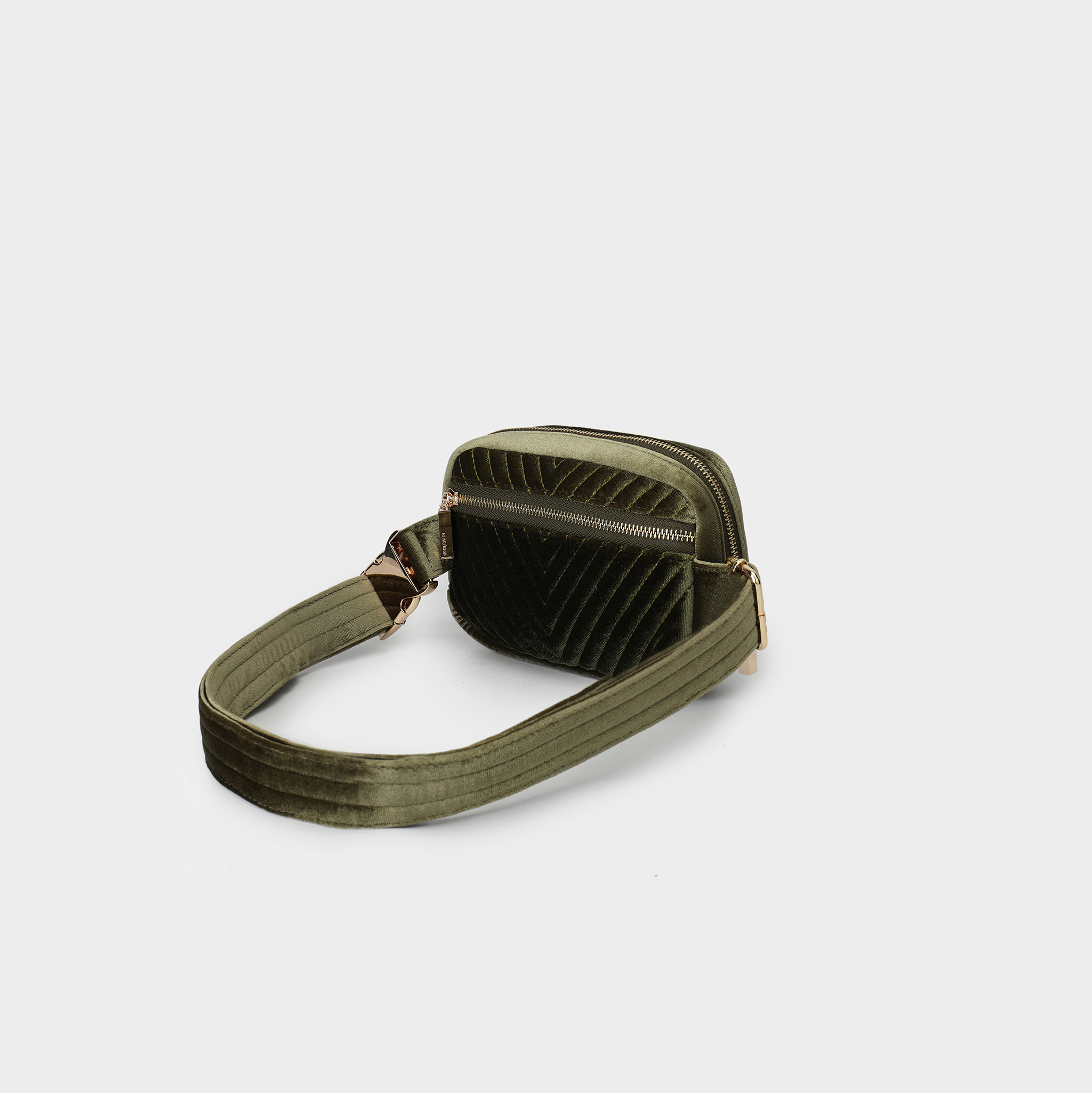 AERIN VELVET QUILTED BELT BAG OLIVE