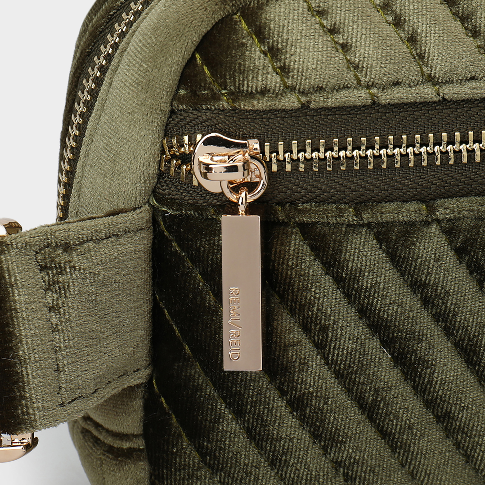 AERIN VELVET QUILTED BELT BAG OLIVE