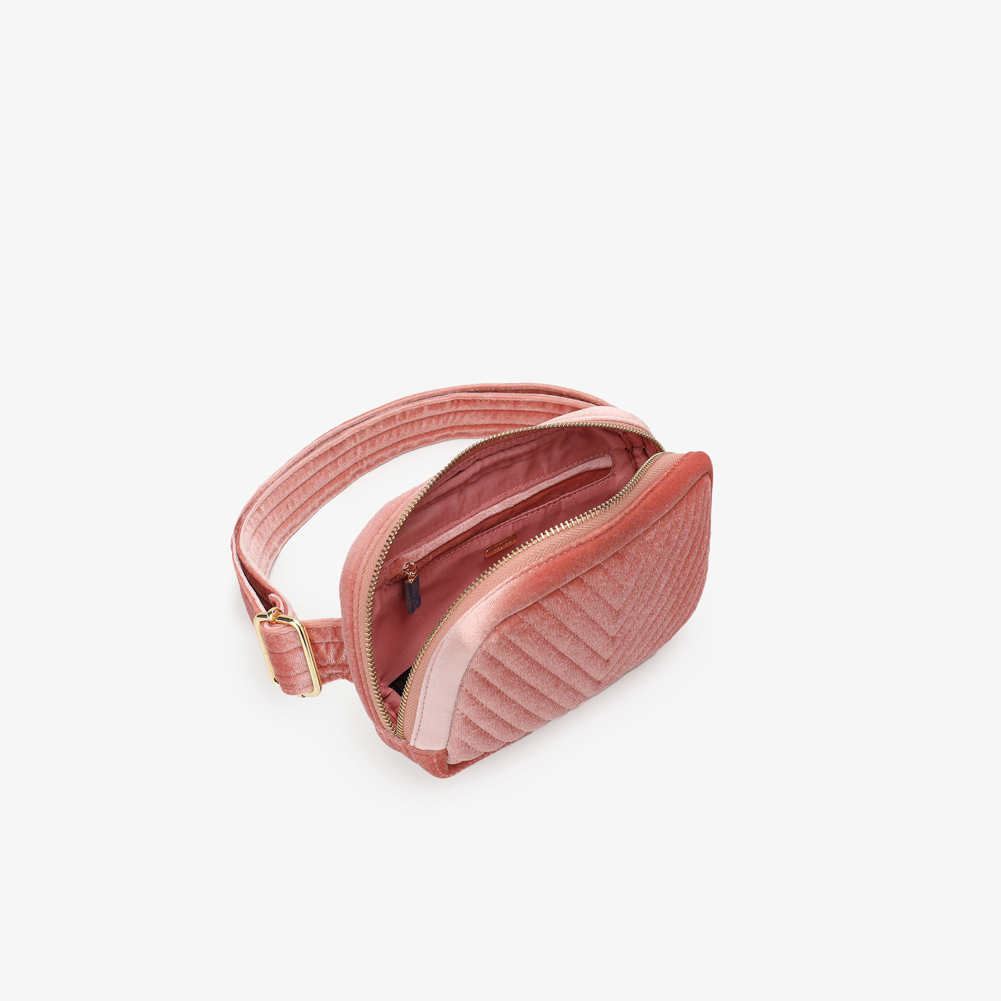 AERIN VELVET QUILTED BELT BAG PINK