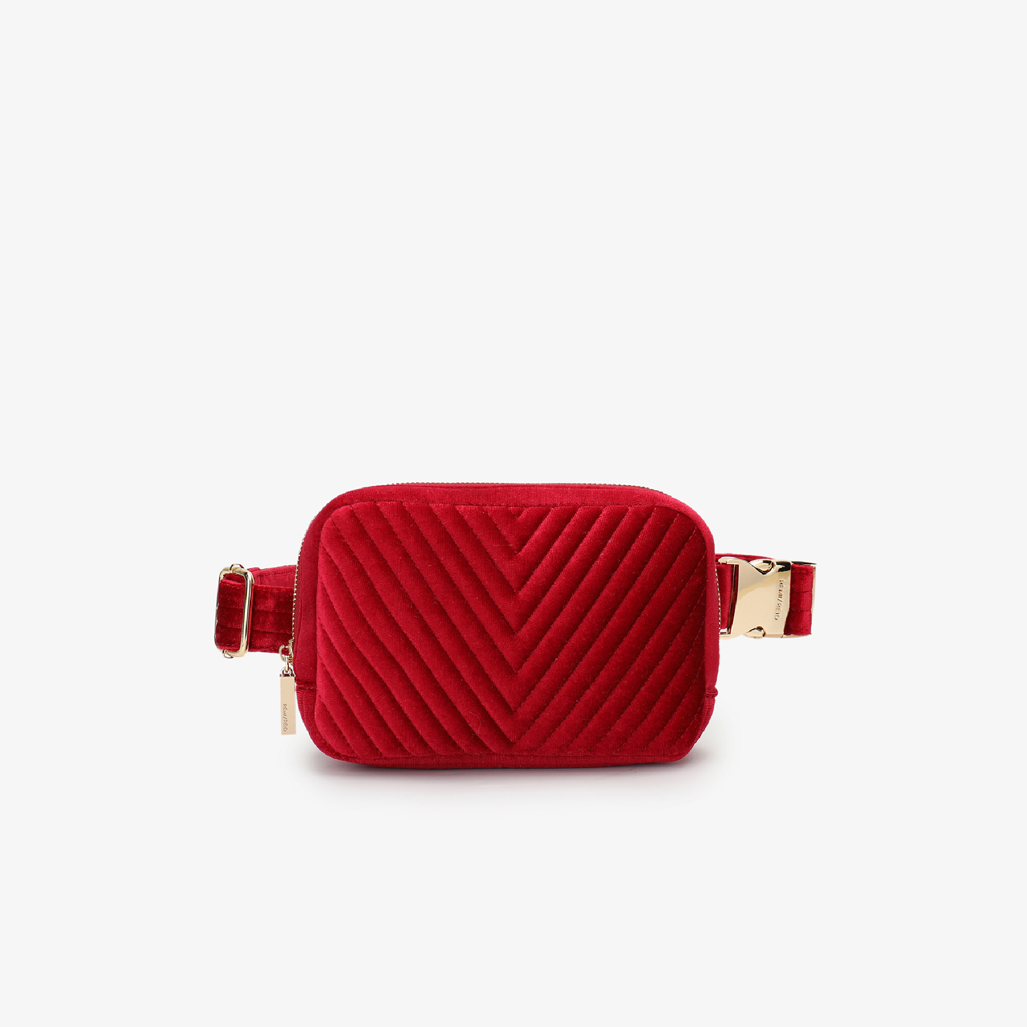 AERIN VELVET QUILTED BELT BAG RED