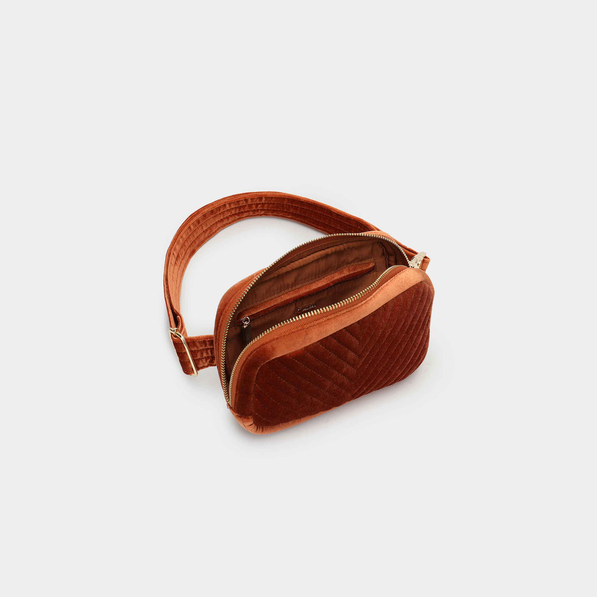 AERIN VELVET QUILTED BELT BAG RUST