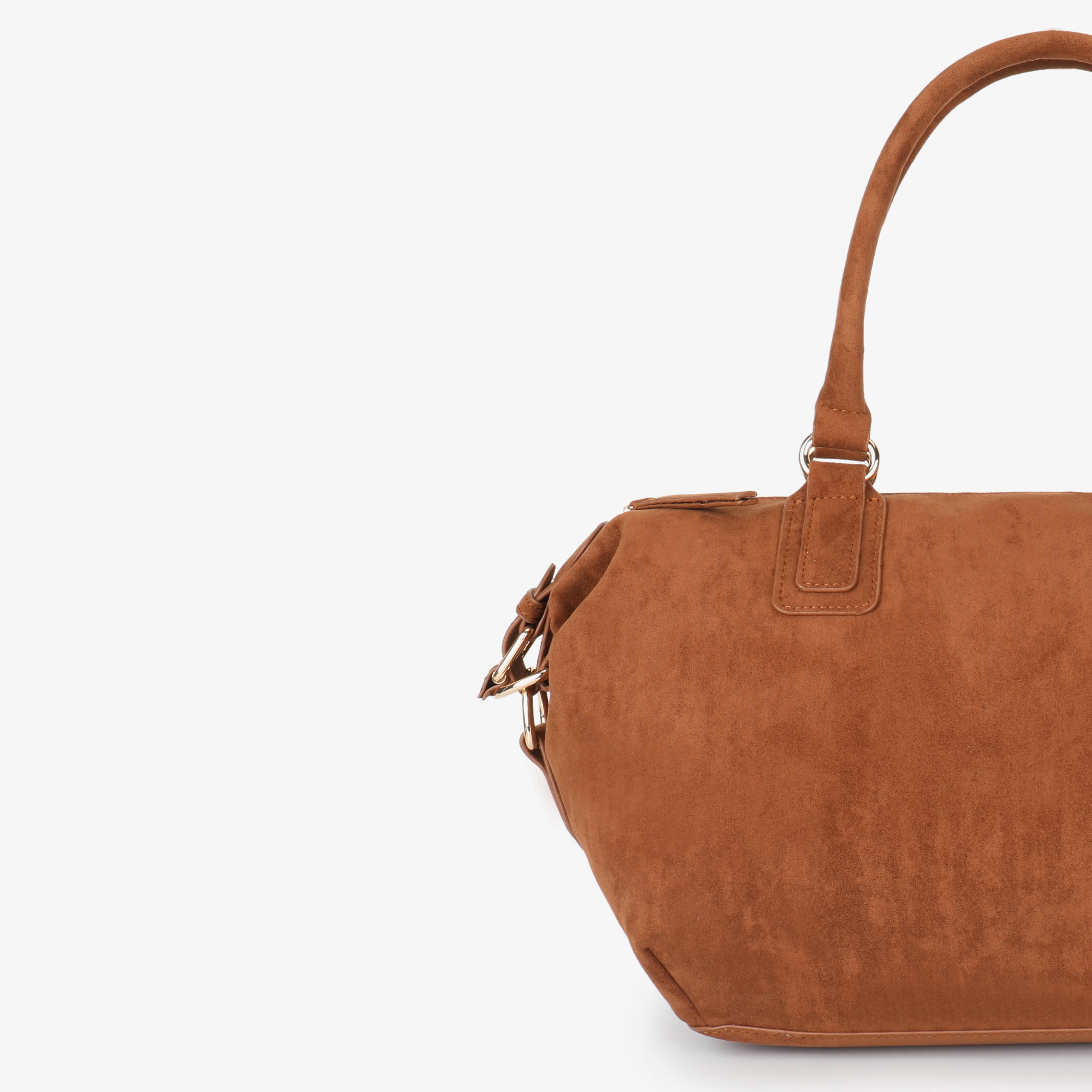 Structured large rust faux suede handbag_Remi and Reid