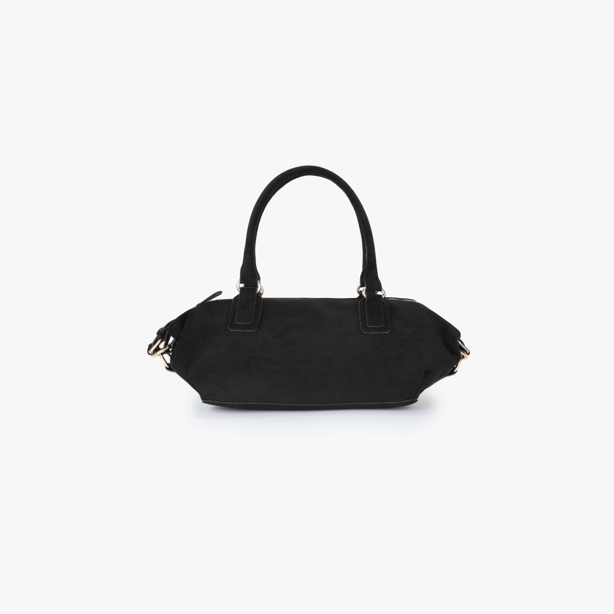 Luxurious small bag of faux suede in black_Remi and Reid