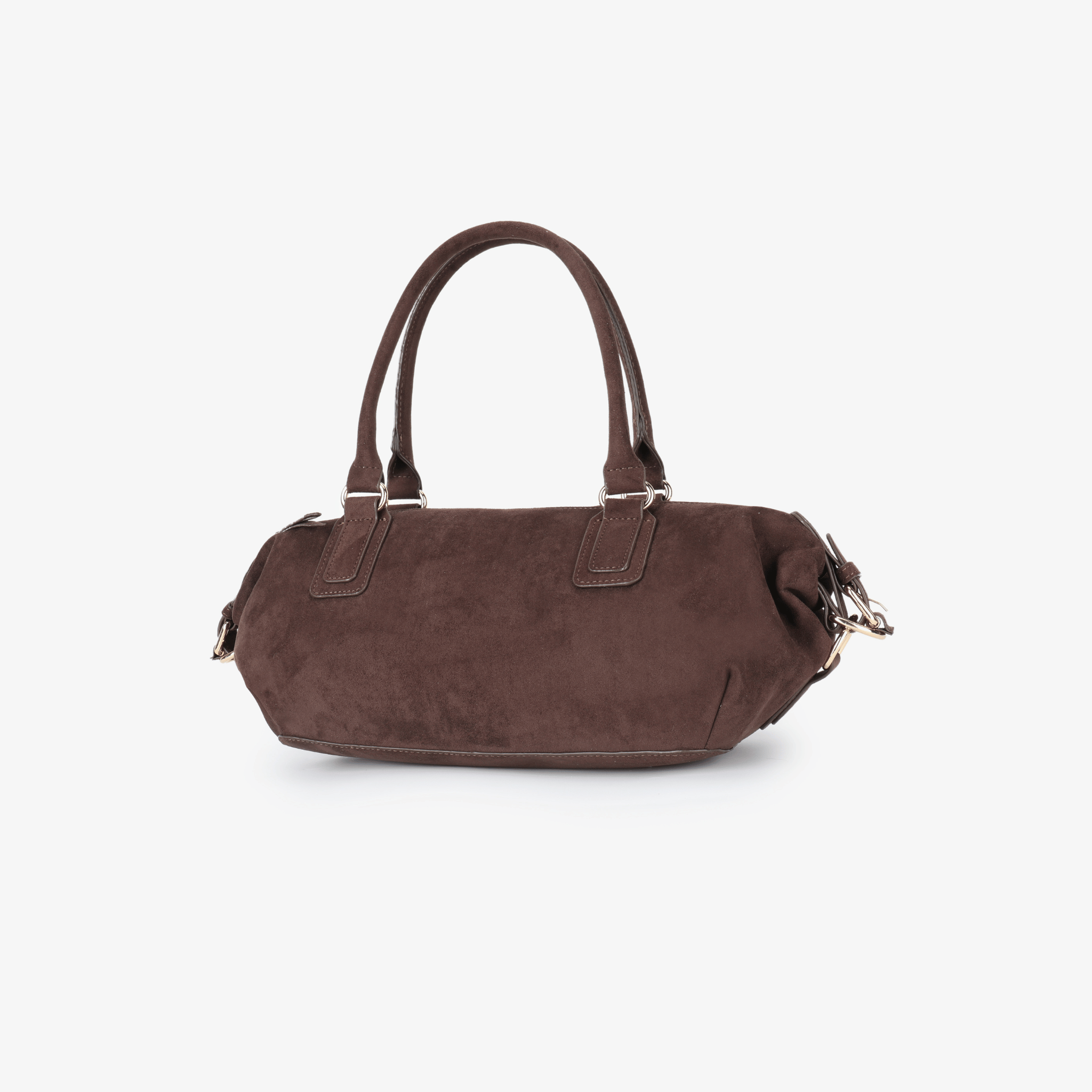 Brown handbag with buckle and top handle detail_Remi and Reid