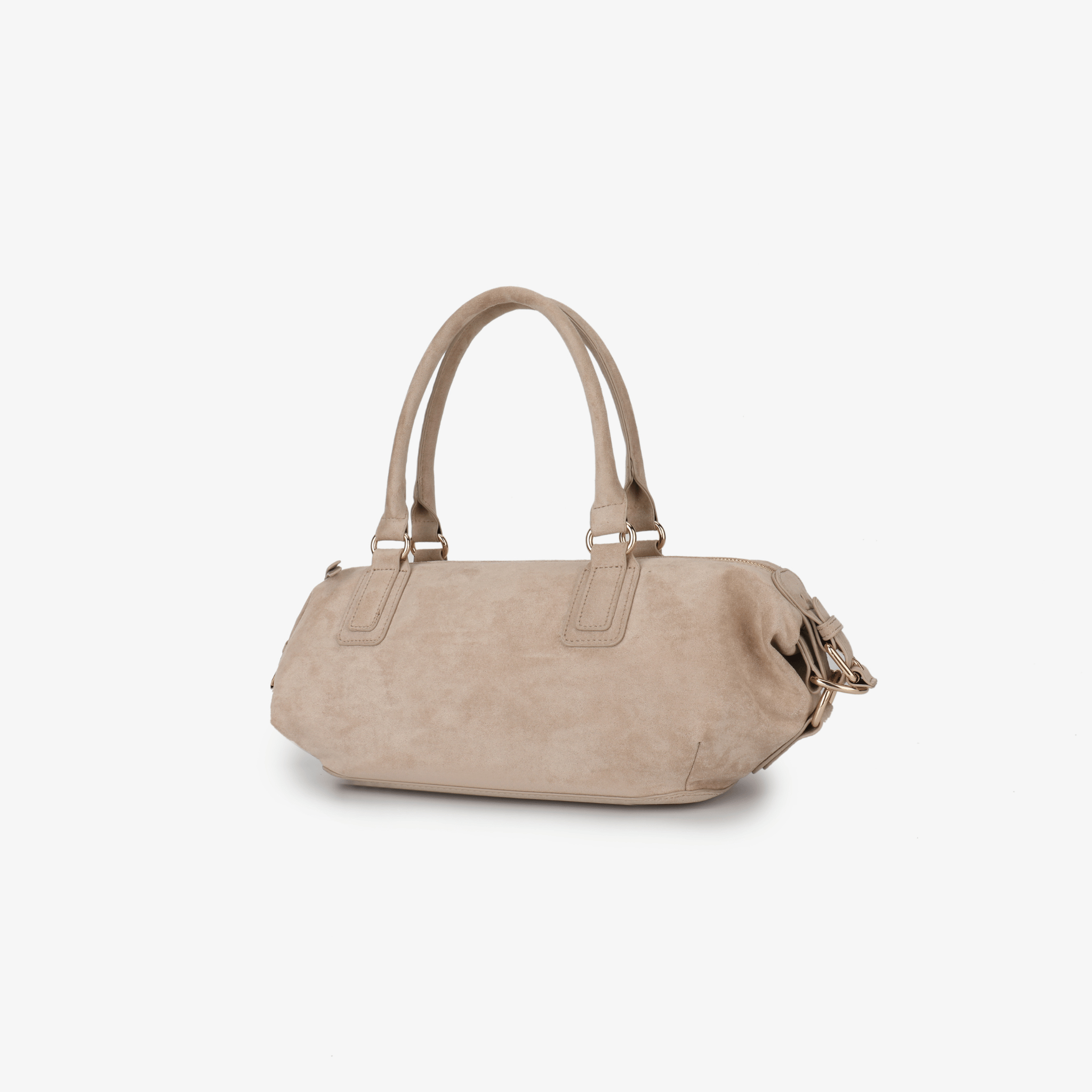Elegant small beige faux suede handbag_Remi and Reid
