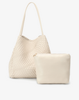 HOLLACE NORTH SOUTH TOTE WOVEN CREAM