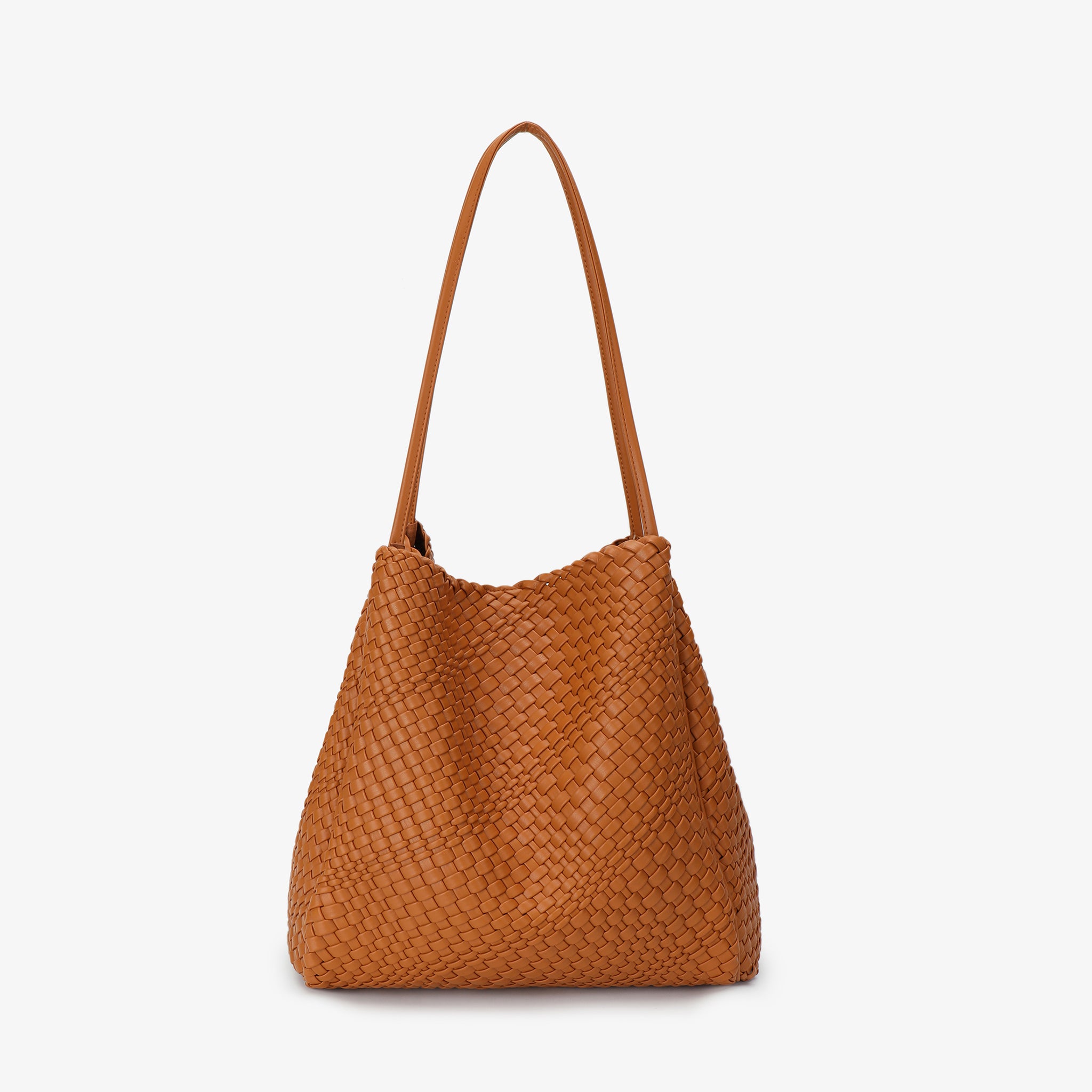 HOLLACE NORTH SOUTH TOTE WOVEN CAMEL