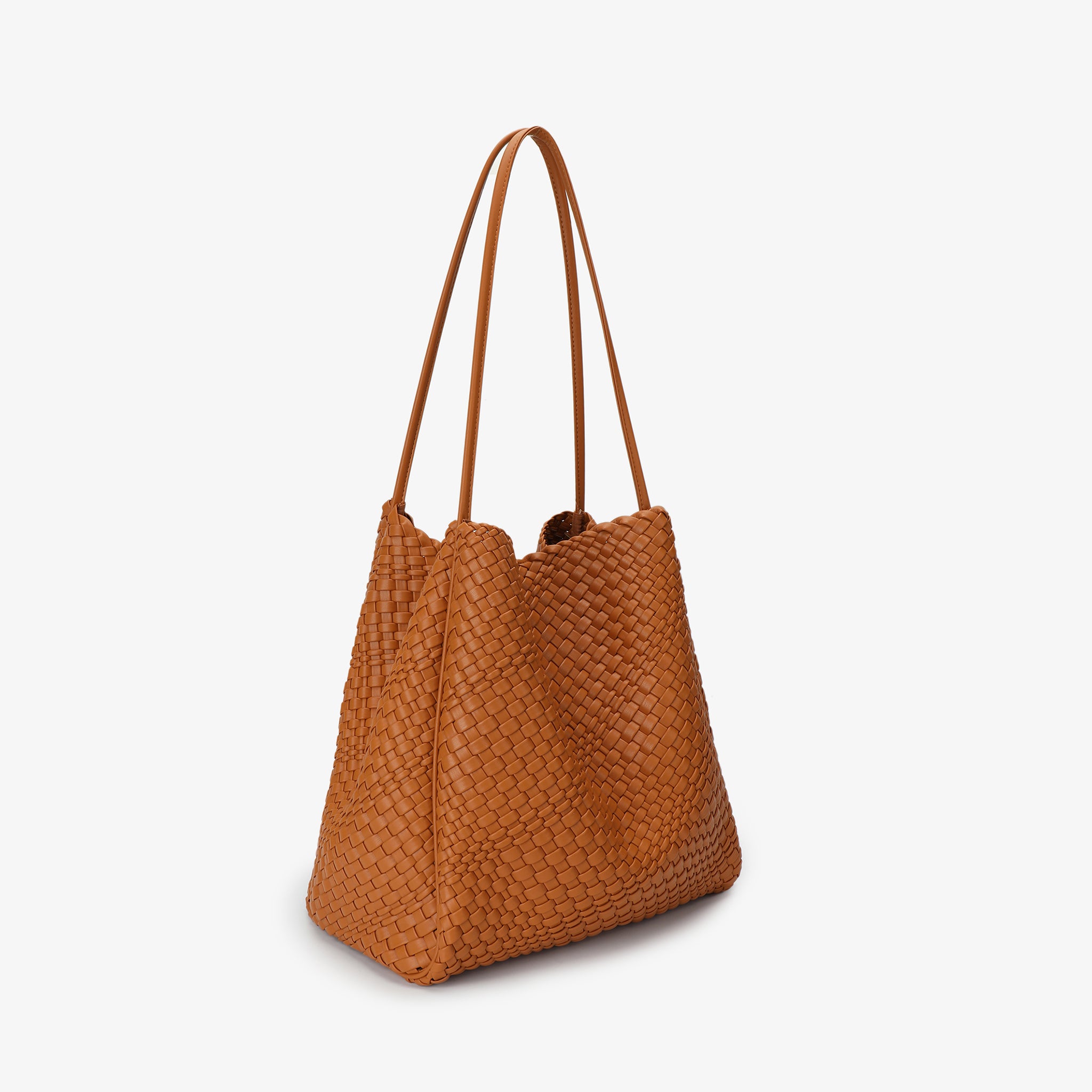 HOLLACE NORTH SOUTH TOTE WOVEN CAMEL