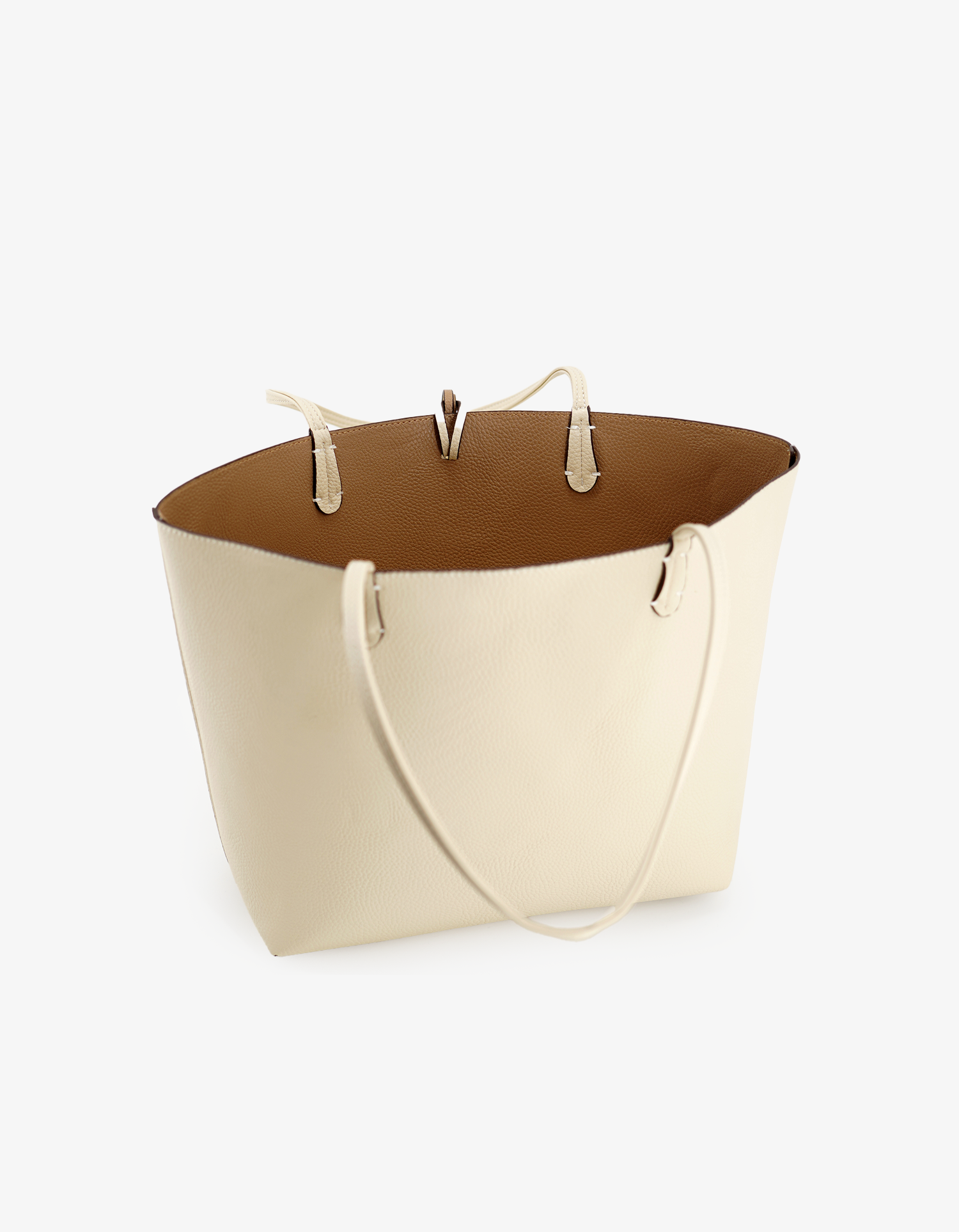 Spacious reversible Remi and Reid tote with cream and taupe colorway