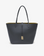 Slate gray and mustard yellow reversible tote vegan leather bag with zipper closure by Remi and Reid