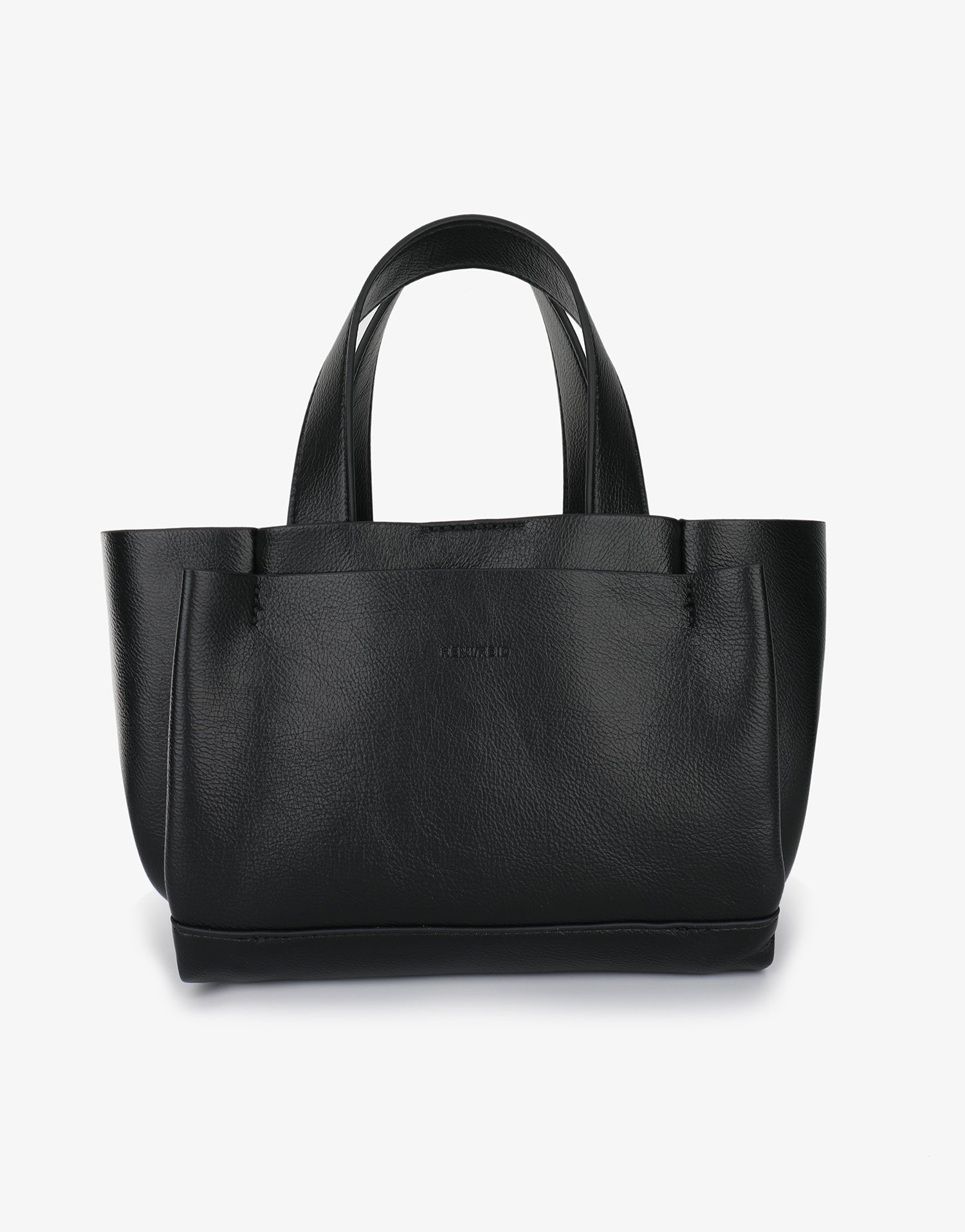 Black mini tote handbag with front pocket design_Remi and Reid