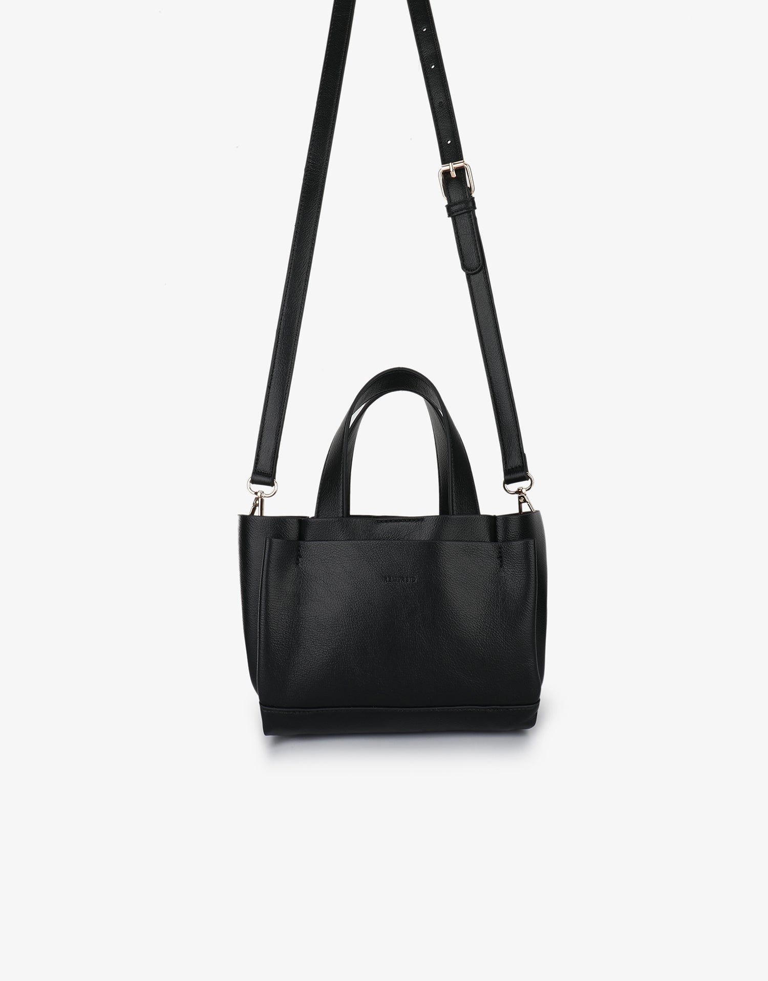 Black mini tote handbag with crossbody strap_Remi and Reid