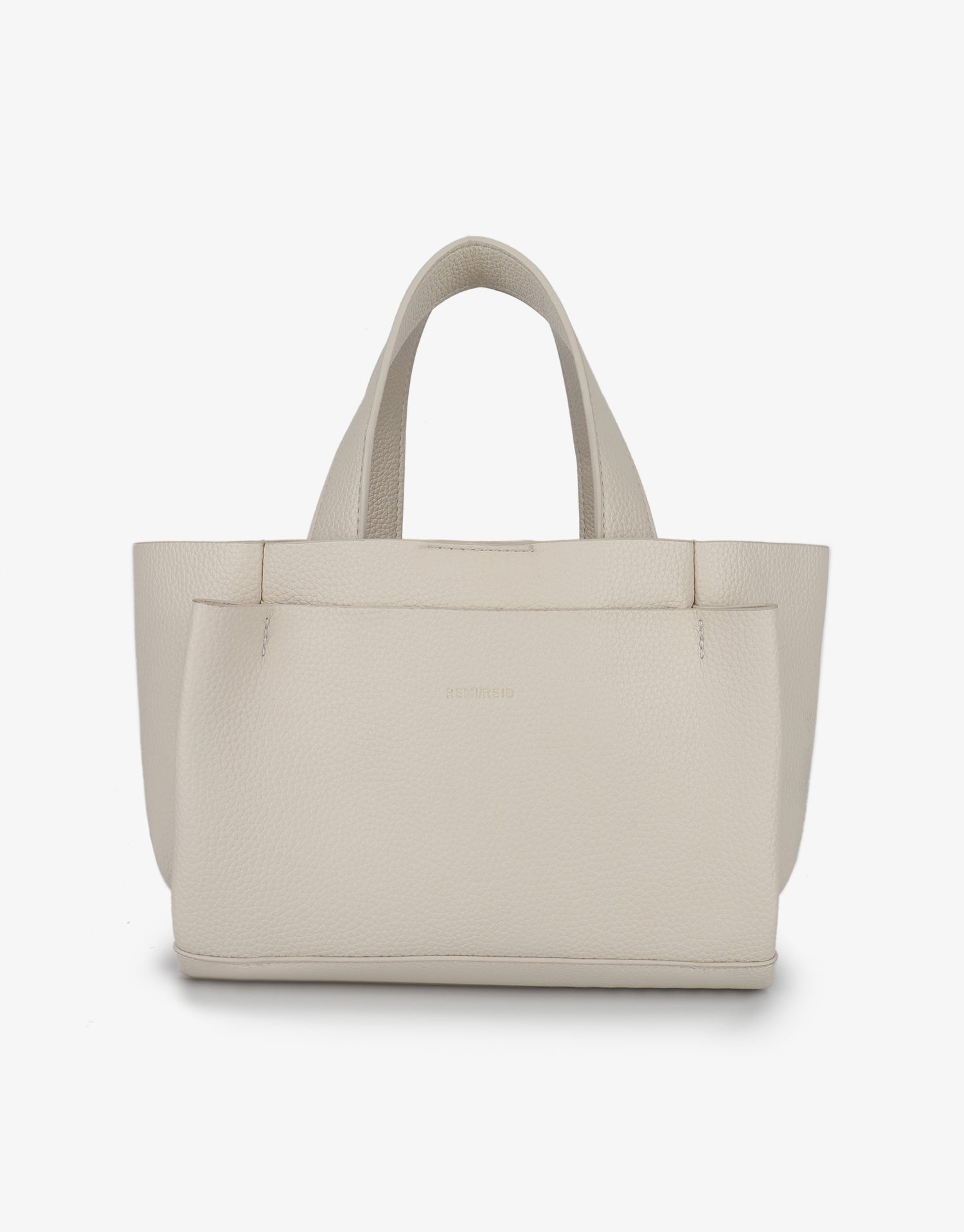 Cream beige tote bag with front pocket details_Remi and Reid
