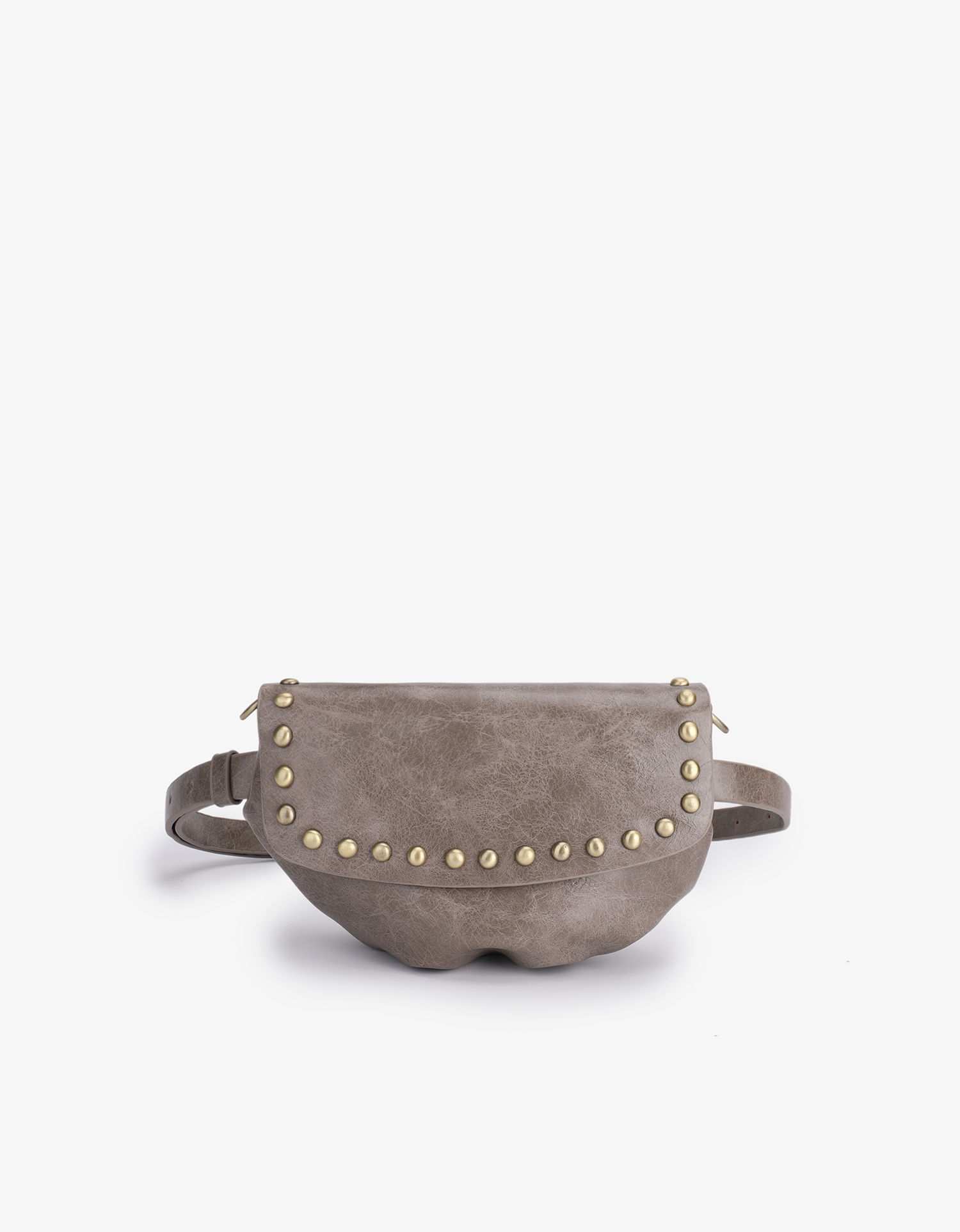 3-in-1 convertible gray waxed handbag with studded details design on flap by Remi and Reid