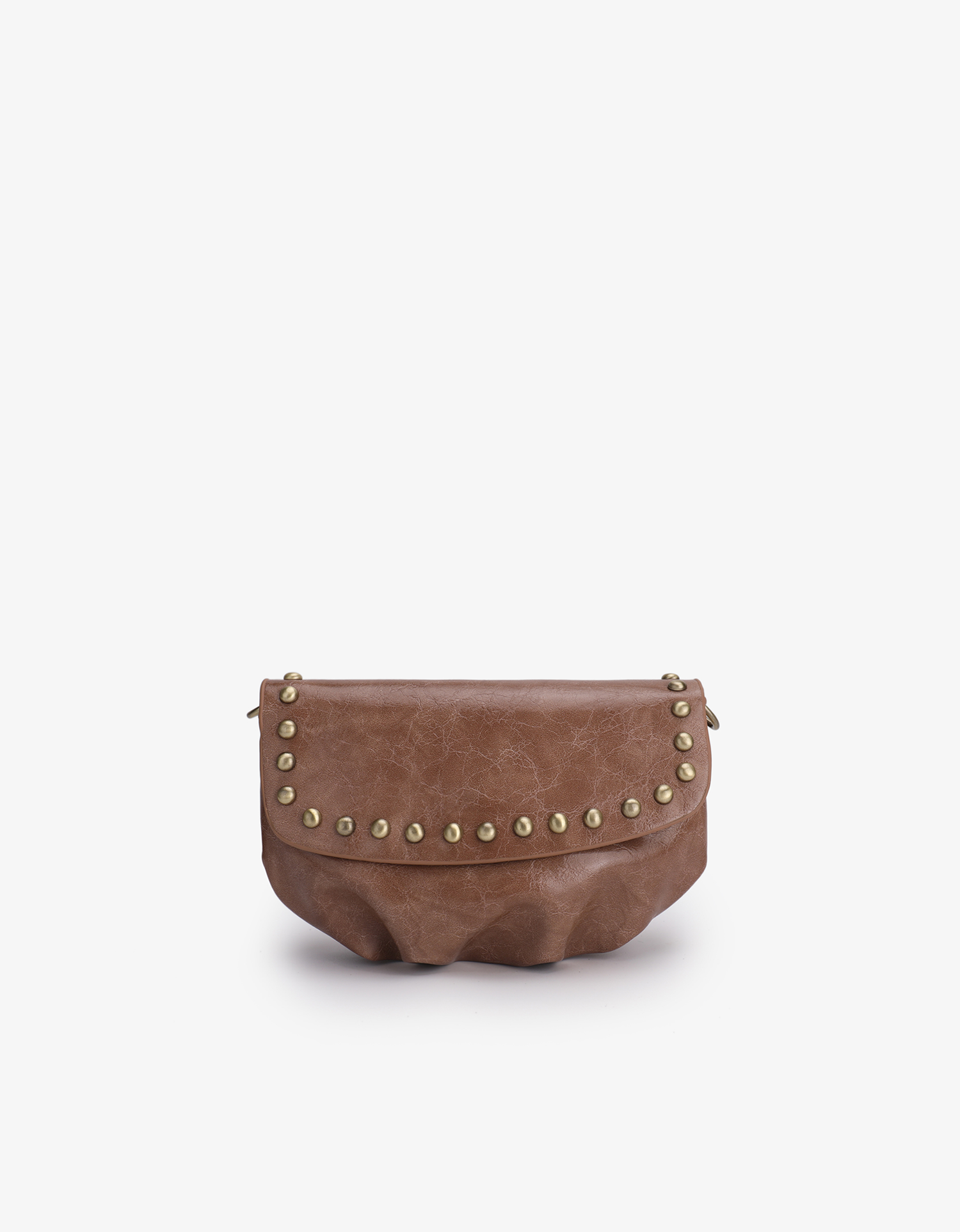 A mauve-colored waxed convertible handbag with studded details by Remi and Reid.