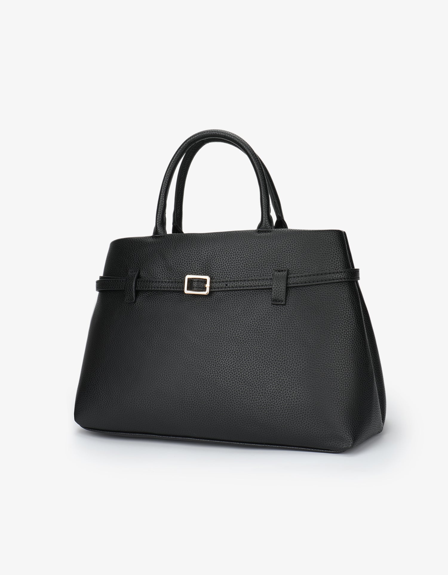Black handbag with a belt detail buckle_Remi and Reid