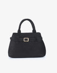 Black handbag with buckle detailing_Remi and Reid