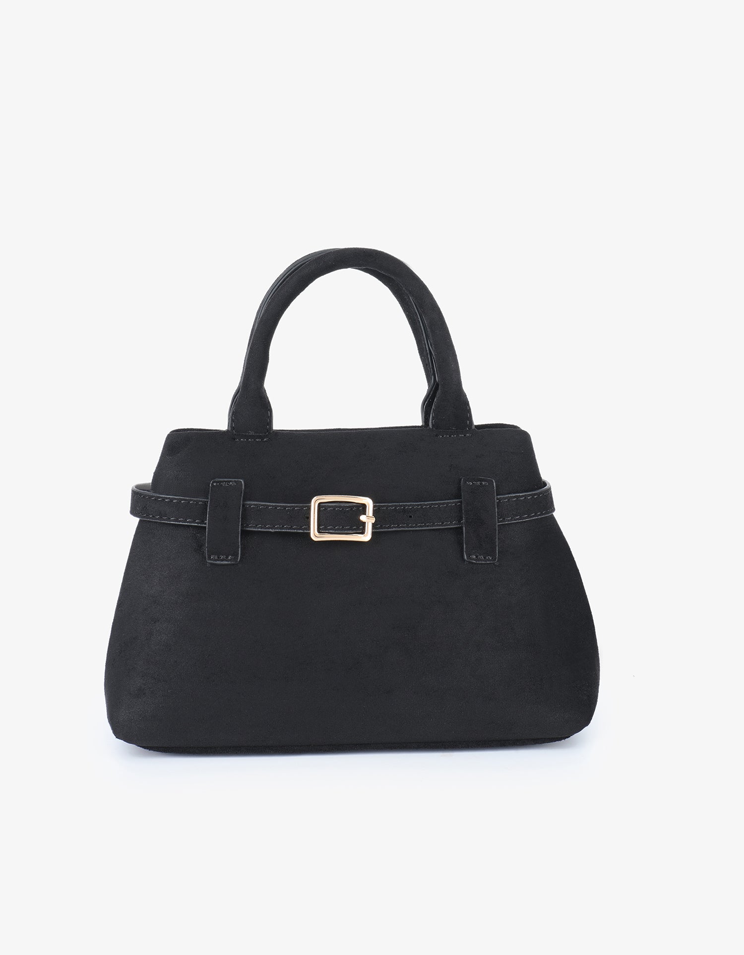 Black handbag with buckle detailing_Remi and Reid