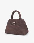 Elegant brown faux suede mini doctor handbag_Remi and Reid