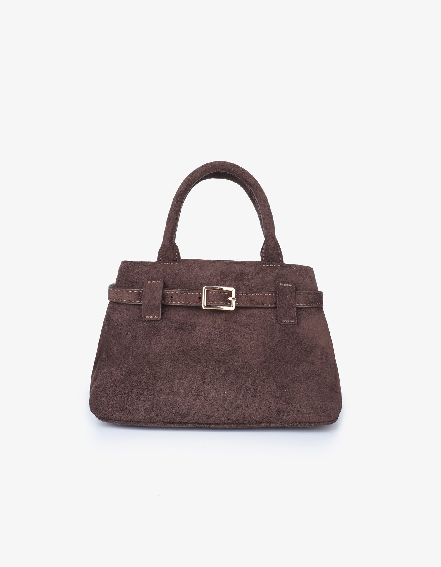 Brown handbag with buckle detailing_Remi and Reid