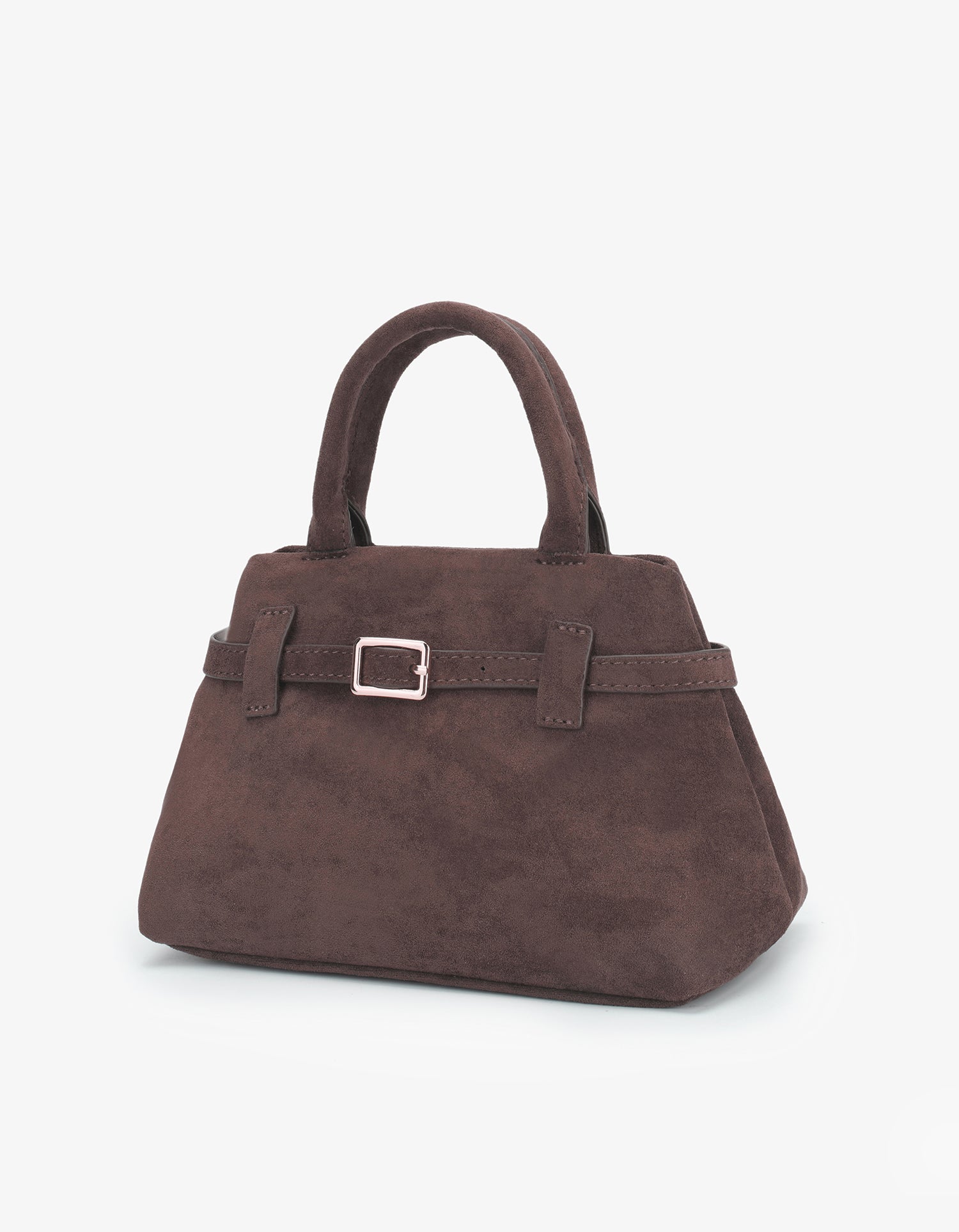 Elegant brown faux suede mini doctor handbag_Remi and Reid