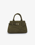 Green handbag with gold buckle detailing_Remi and Reid