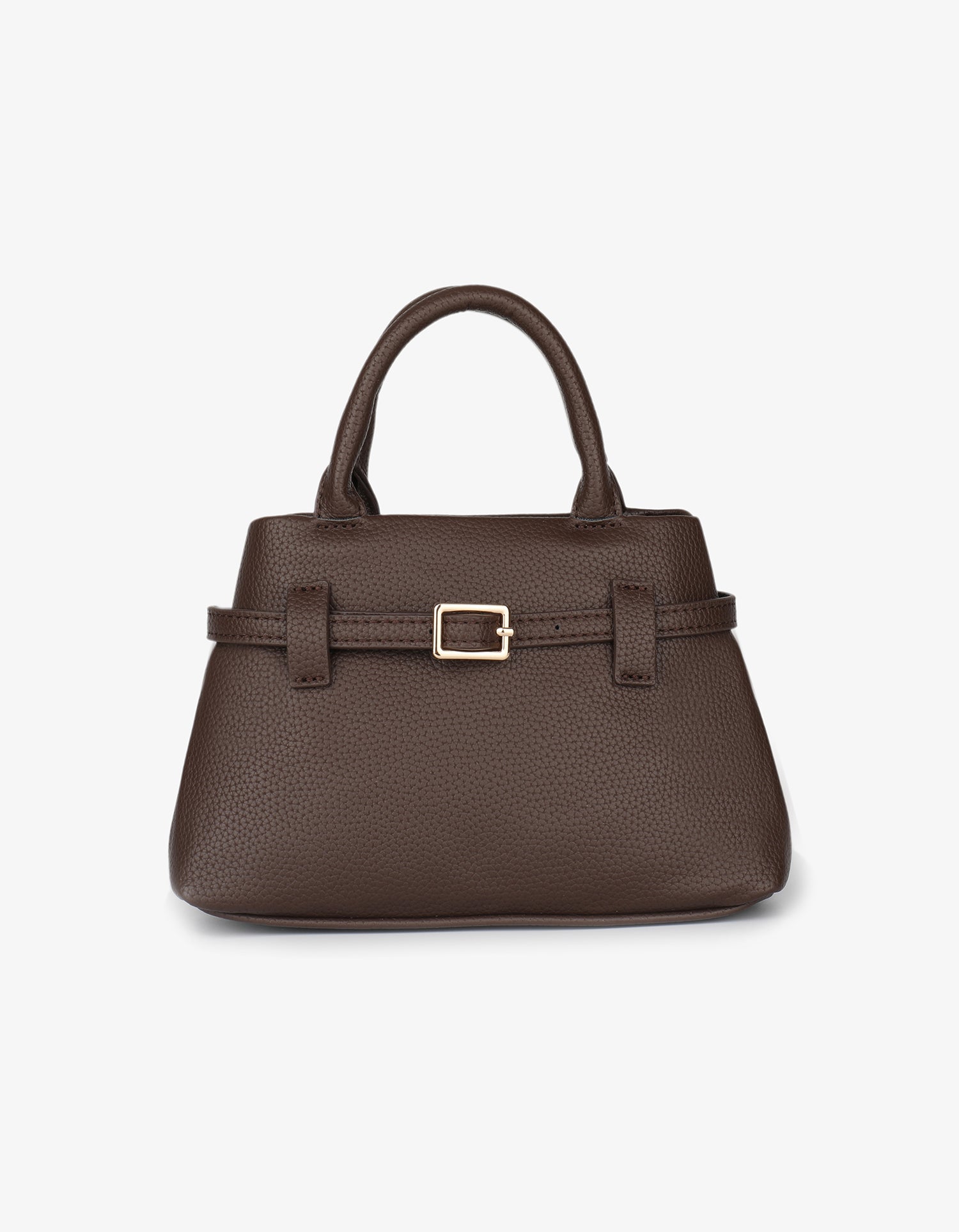 Brown handbag with a gold buckle_Remi and Reid