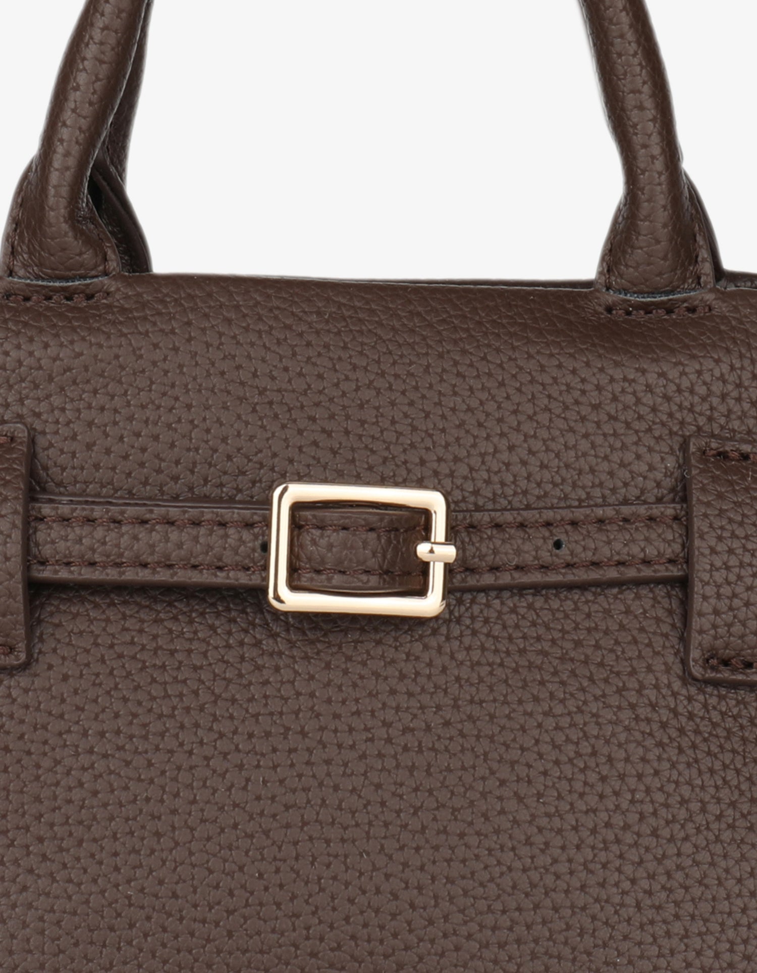 Close-up brown handbag with a gold buckle_Remi and Reid