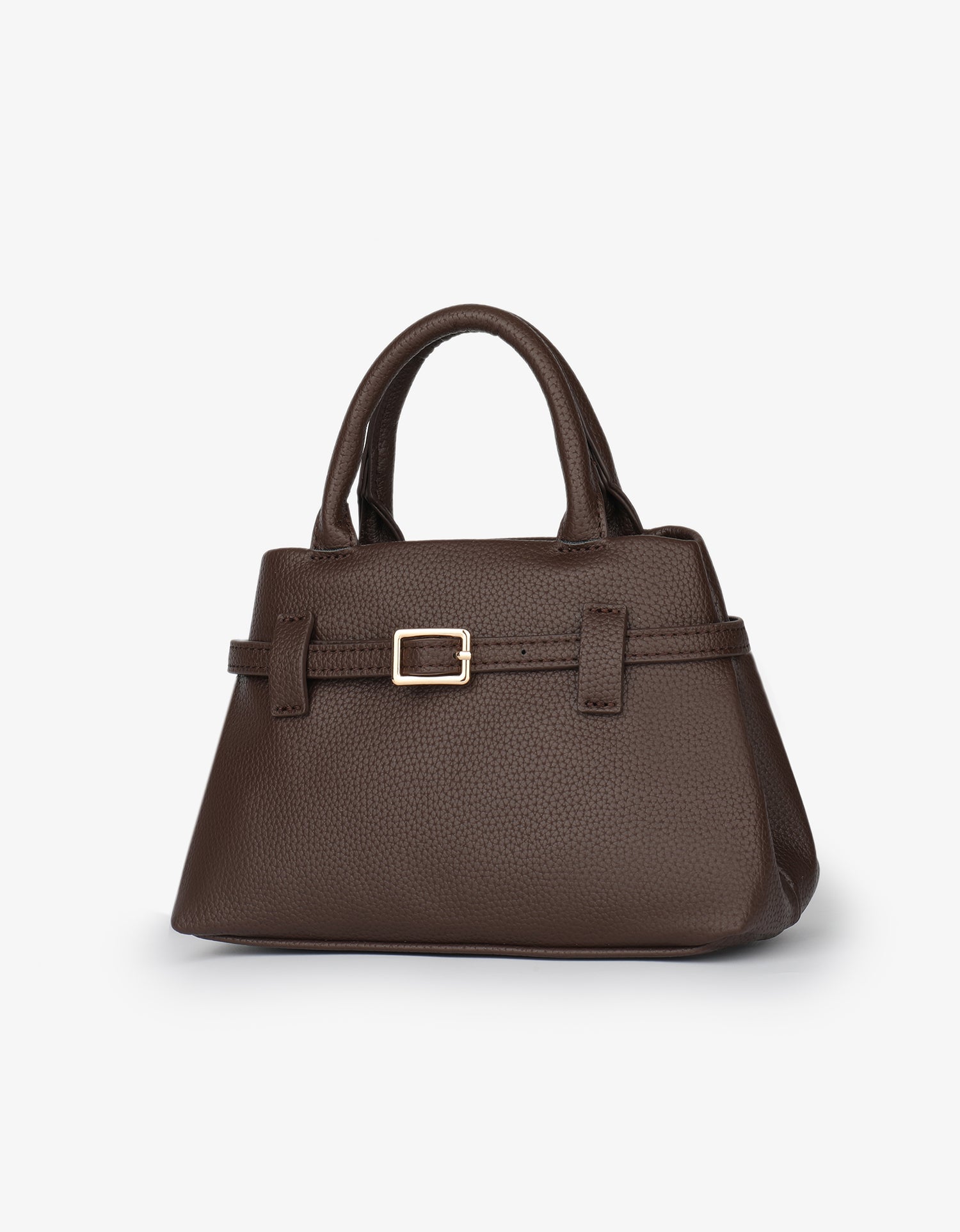 Brown handbag with a gold buckle_Remi and Reid